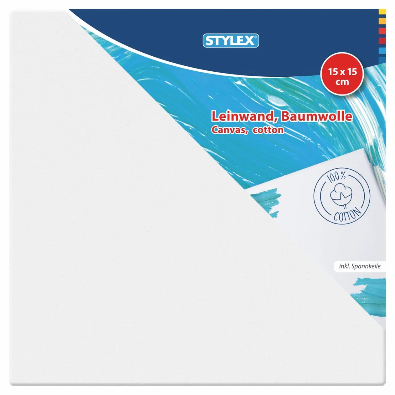 Stylex 28582-P6 - Telaio a cunei 15 x 15 cm, rivestito con tela in 100% cotone, innescato, rilegato sul retro, per colori ad olio, acrilico e tempera, pittura a guazzo, 6 pezzi