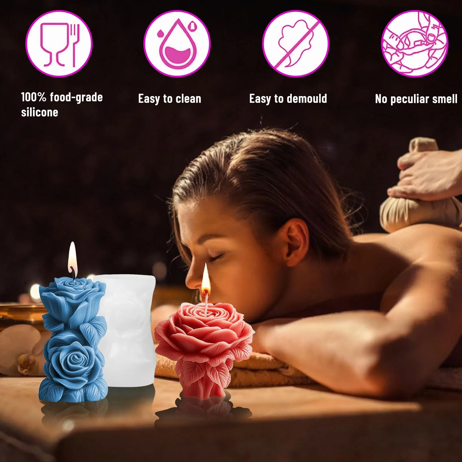 dellyy 3 pezzi stampo silicone fiori, Stampi Silicone per Candele Adatto per San Valentino, Matrimoni, Appuntamenti e Altre Occasioni per Creare un'atmosfera Romantica