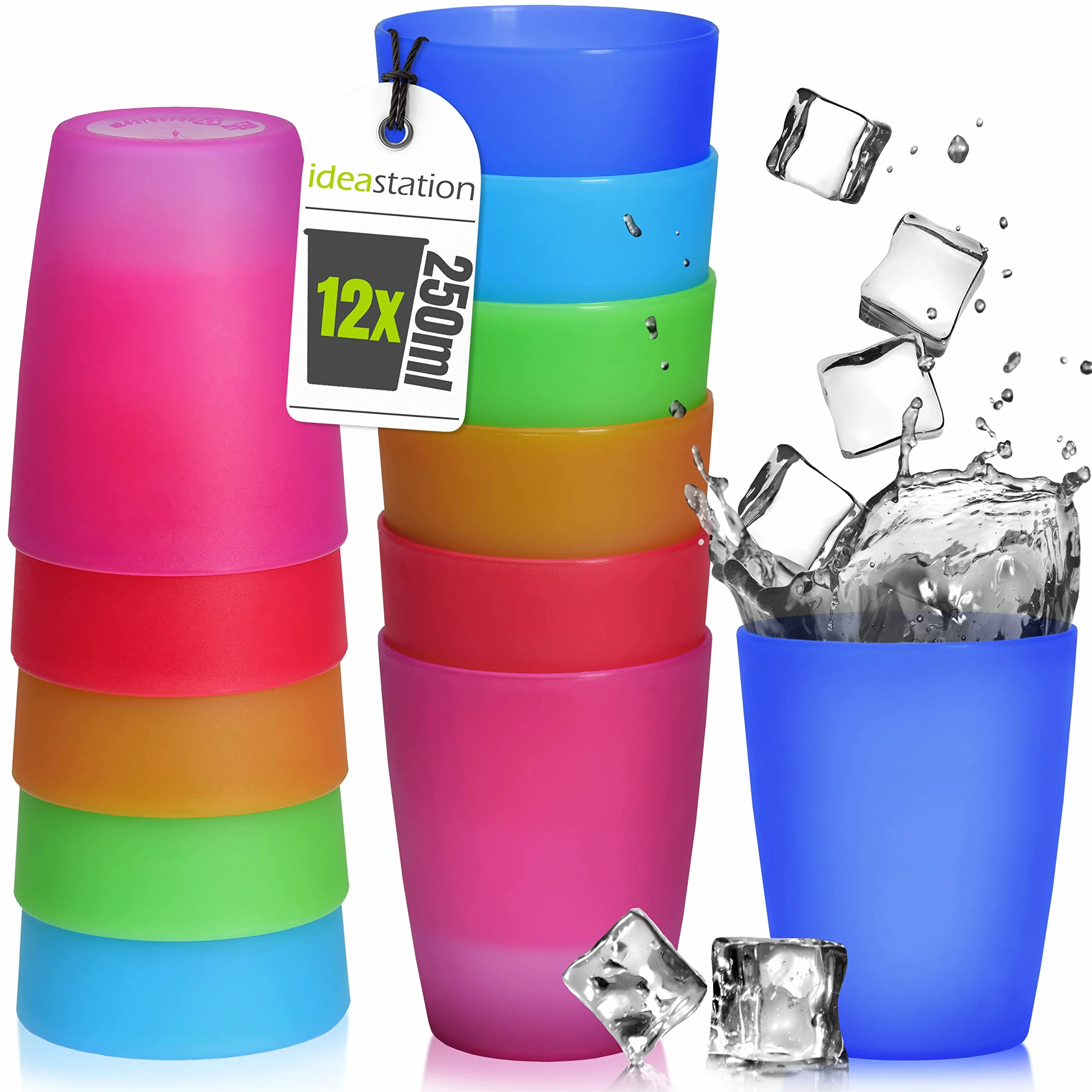 Neo Bicchieri Plastica rigida lavabili 12 x 250 ml Set Bicchieri Acqua riutilizzabile