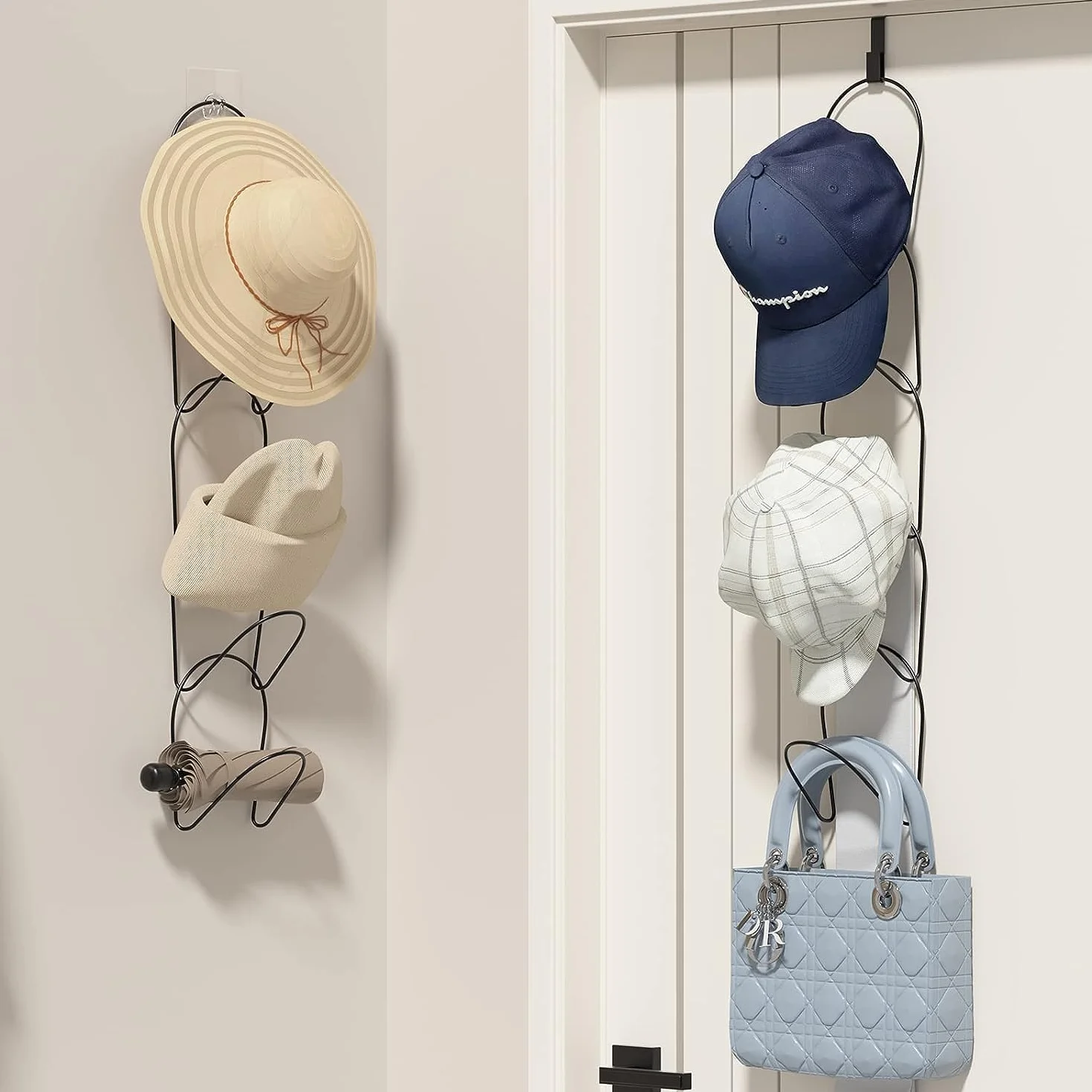 MIVIDE 15 Pezzi Porta Cappelli Appendi, Espositore da Porta per Cappelli, Sciarpe, Parrucche, Borse (con 6 Ganci)