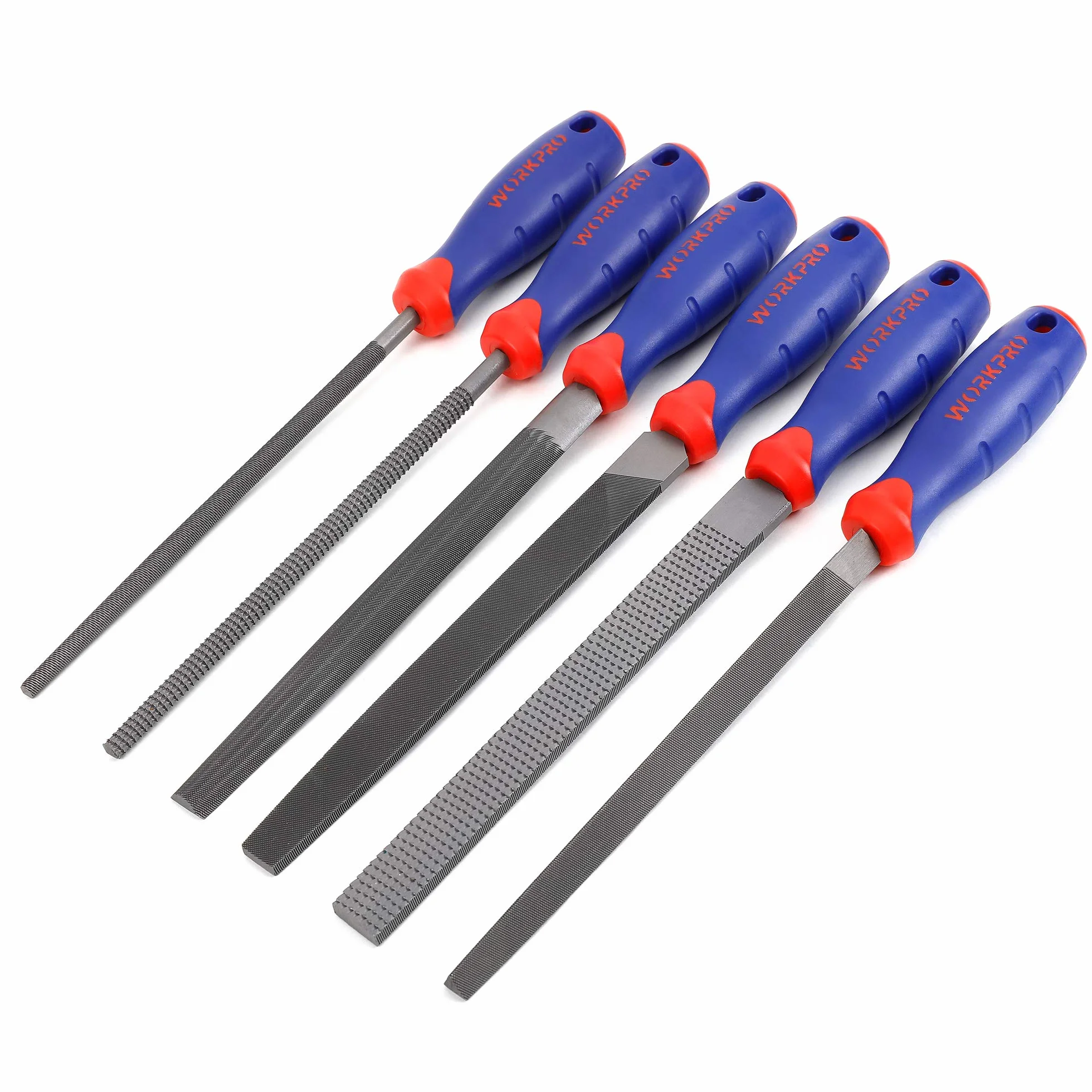 WORKPRO Lime e Raspe Set per Legno 6 Pezzi Triangolare, Piatta, Tonda, Semitonda 200mm