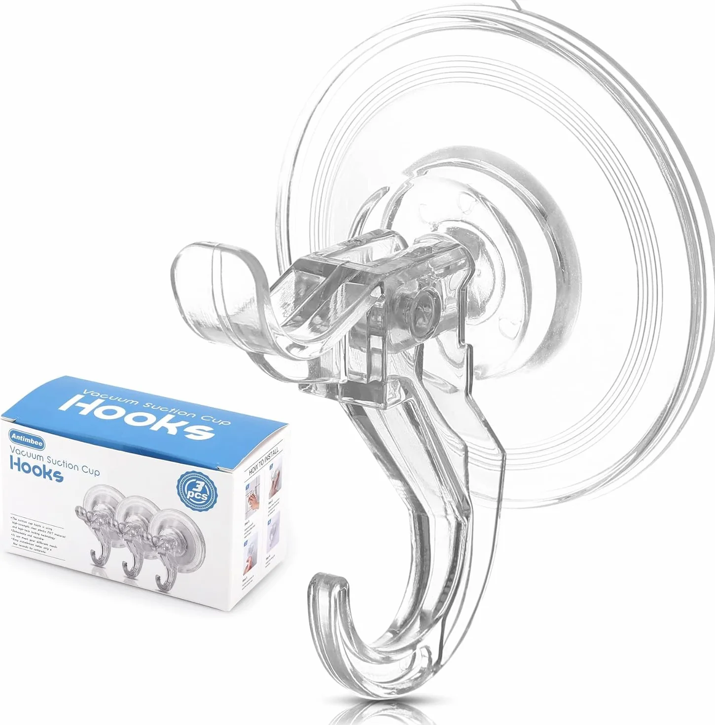 Antimbee 3 Pezzi Ganci a Ventosa Super Resistenti 5KG per Doccia Bagno Cucina Vetro