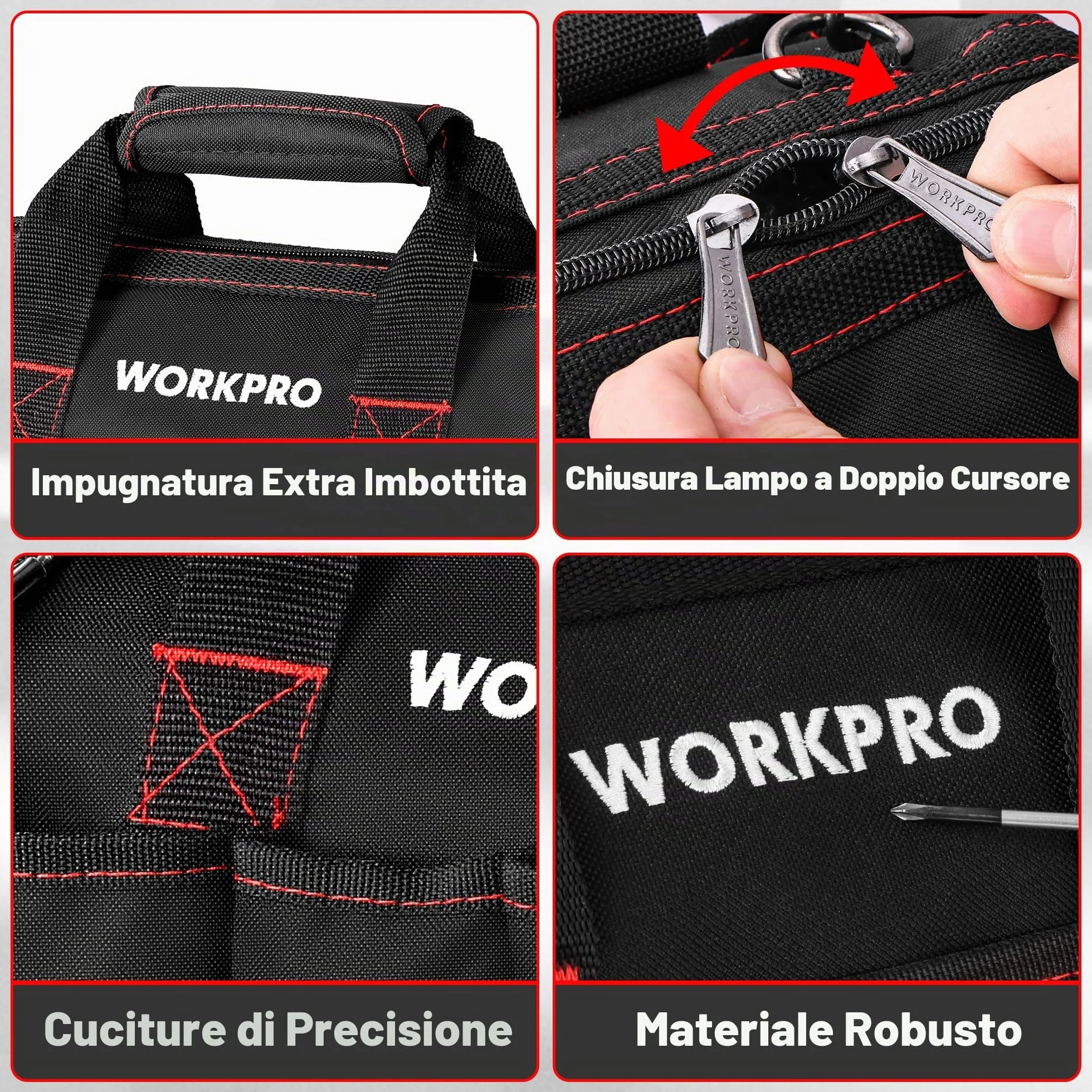 Workpro Borsa porta utensili 14’’ ad apertura larga con base anti-umidità