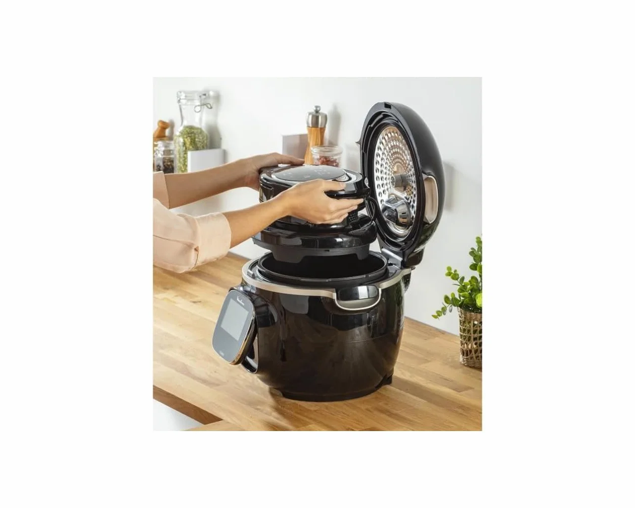 Moulinex EZ1508 Extra Crisp Lid, Accessorio versatile, 4 Funzioni Automatiche, Ricette Gratuite Cookeo&Extra Crisp in App, Temperatura Regolabile da 70°C a 200°C, Tecnologia Airfryer, Nero, Plastica