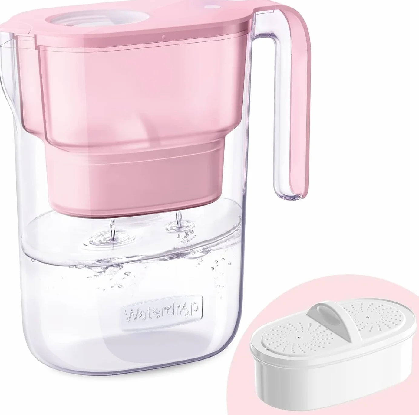 Waterdrop Elfin 2.5L Caraffa Filtrante per Frigorifero NSF Certificato, Riduce Piombo Fluoro Cloro, Senza BPA, Rosa