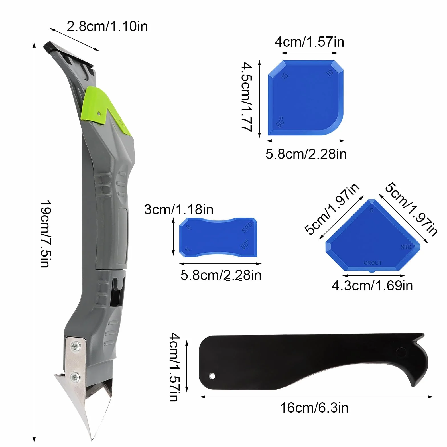 Kit Strumenti per Calafataggio Silicone 5 in 1, Spatola Sigillante Professionale Con 5 Cuscinetti Sostituibili per Finestra, Cucina, Bagno