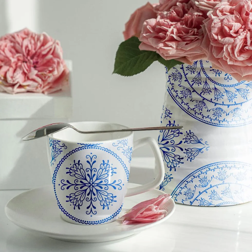 SUPERDANT 5 pz. Adesivi per Trasferimento di Fiori Sotto Smalto con Motivo Floreale per Ceramica Decalcomanie In Ceramica Carta per Sotto Smalto Blu 52x37cm