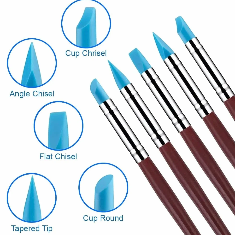 MMOBIEL 10 strumenti per modellare la creta in gomma siliconica - pennello in gomma siliconica e strumento per punteggiare a sfera per modellare ceramiche artigianali e Nail Art artigianale fai-da-te