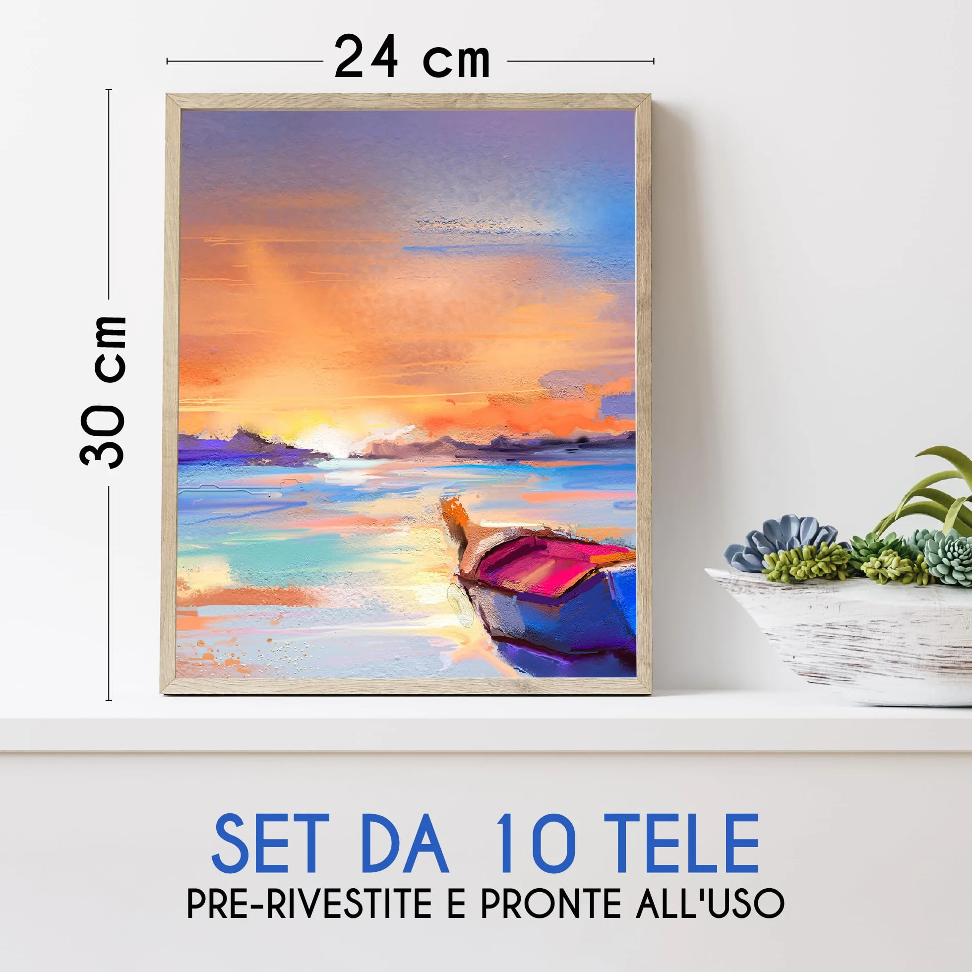 Zenacolor Set di 10 Tele per Dipingere - 100% Cotone Senza Acidi - Tela per Dipingere 24x30 cm - Tutti i Tipi di Pittura su Tela