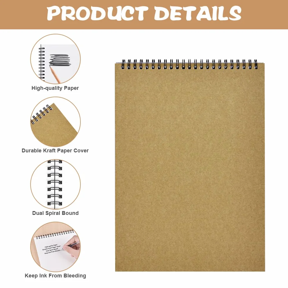 OFFCUP Album da Disegno Professionale, 2 Pacchi A4, 160 GSM Blocco, Quaderno Spiralati, Fogli da Schizzi, Sketchbook per Manga, Dipingere, Scrivere