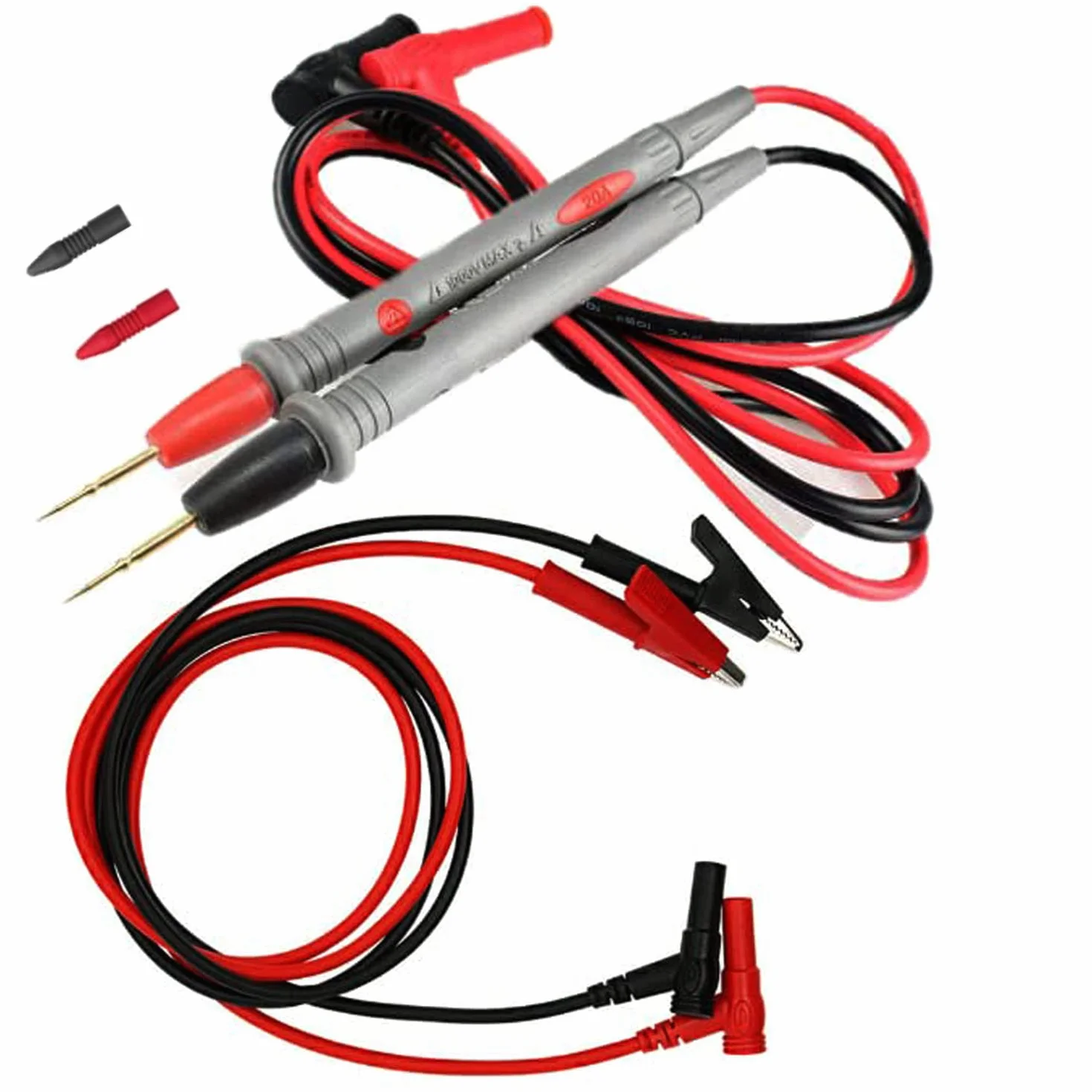 RUNCCI-YUN 2 PCS Puntali Tester per Multimetro, Spina a banana, Pinze a Coccodrillo, Sonda di Prova