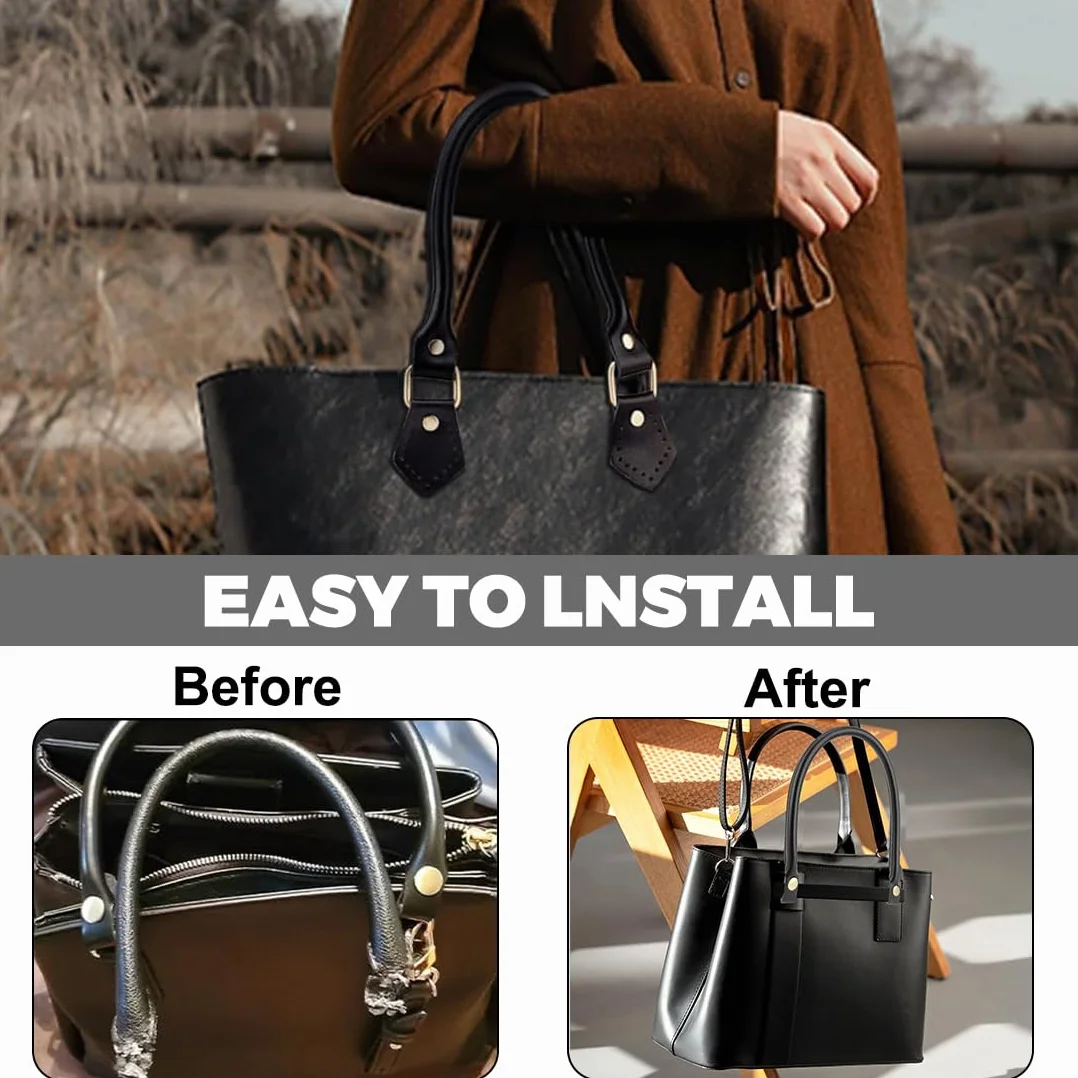 Set di 2 manici in pelle PU per borsa, cinghie sostitutive totebag fai-da-te con chiusura accessori di stile