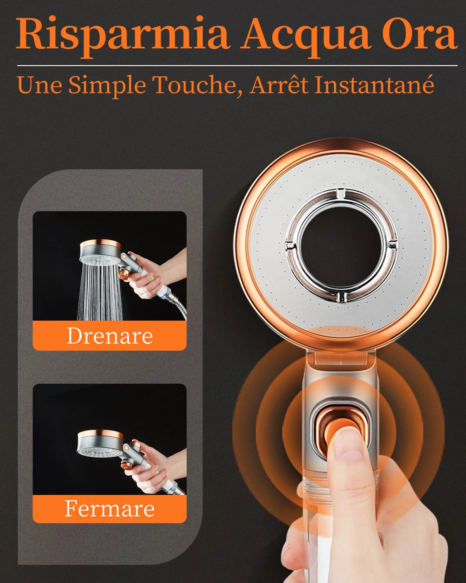 Soffione Doccia con Filtro, Anticalcare 3 Tipi di Getto, Alta Pressione , Doccino Pressurizzato, SPA , Risparmio Idrico