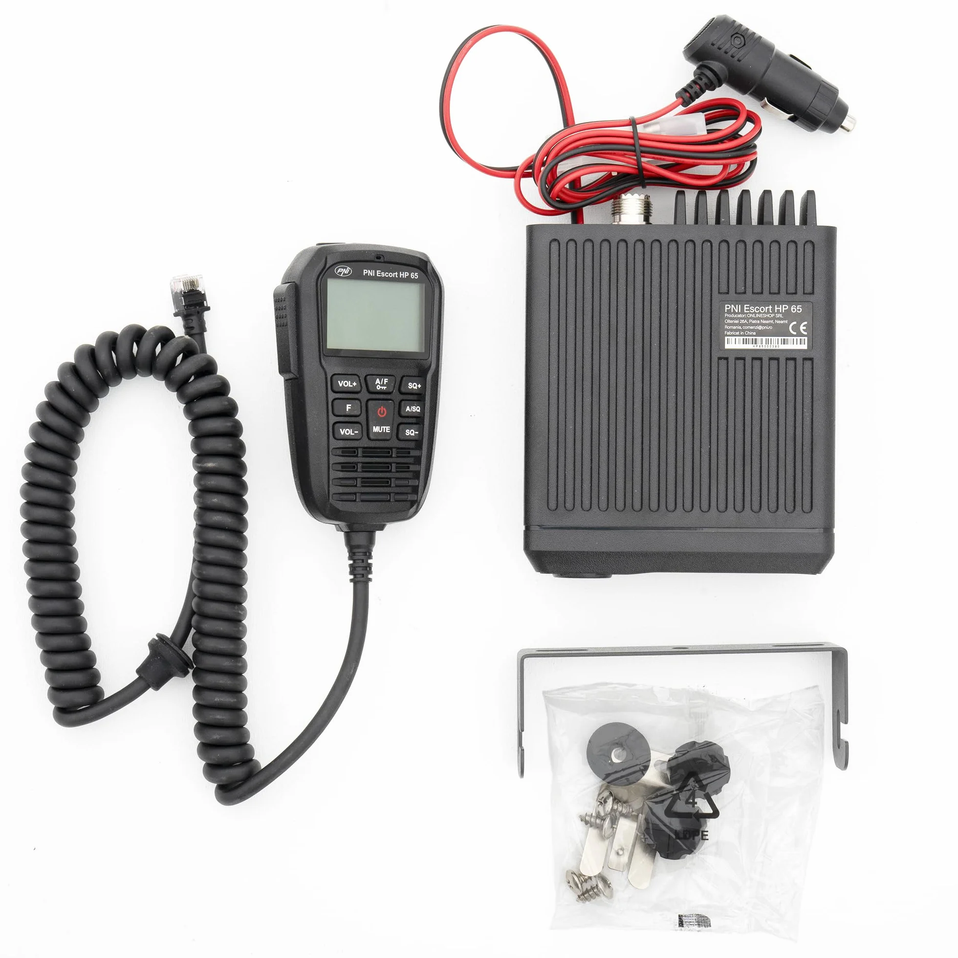 Stazione radio CB PNI Escort HP 65 ASQ, multi-norm, Noise Blanker, ASQ, regolabile SQ, 12-24 V, presa accendisigari inclusa