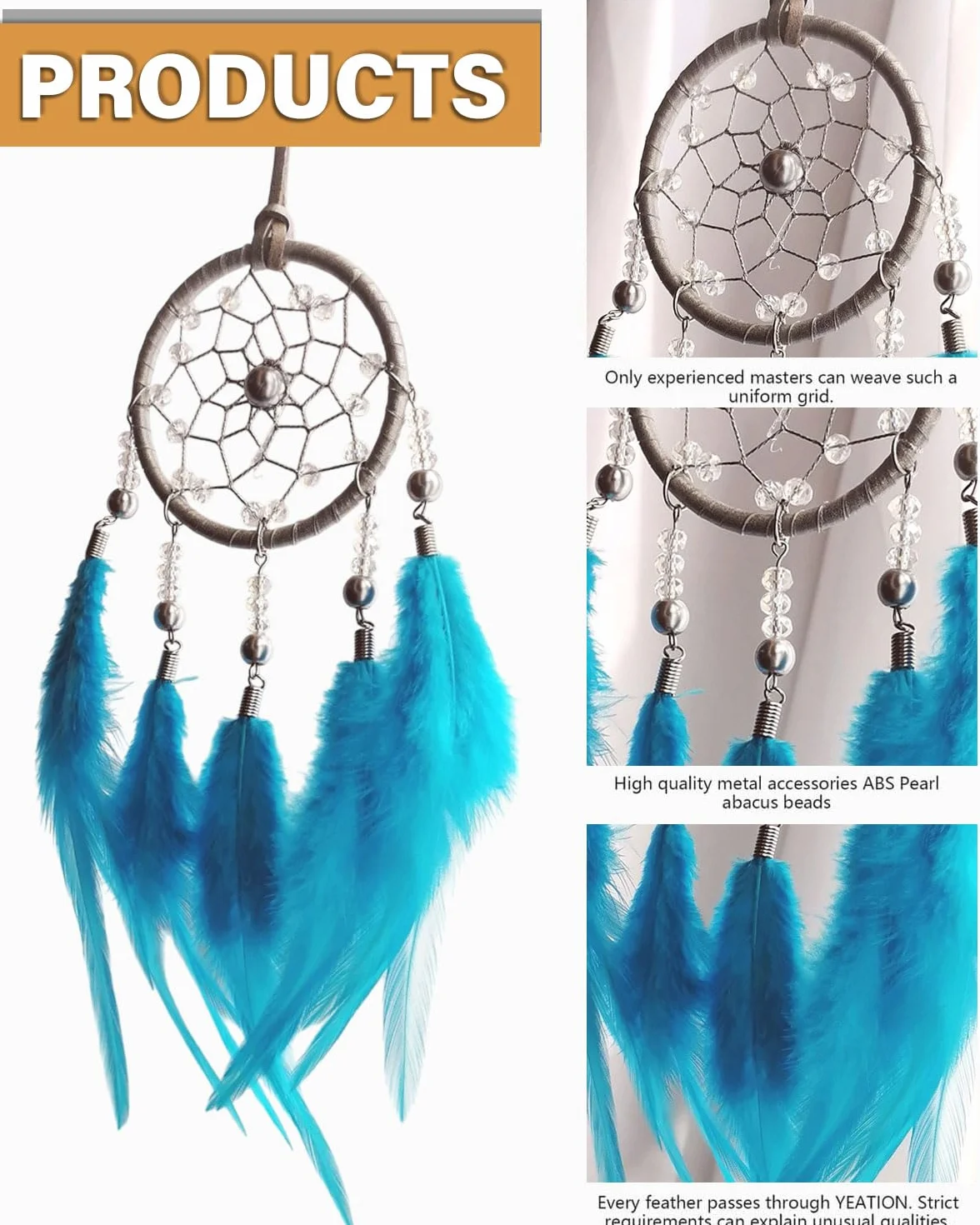 Acchiappasogni di Piume Fatti a Mano, 2 Pezzi, Regalo per Ragazze e Bambini, Decorazione per Camera da Letto e Auto (Blu + Arancione)