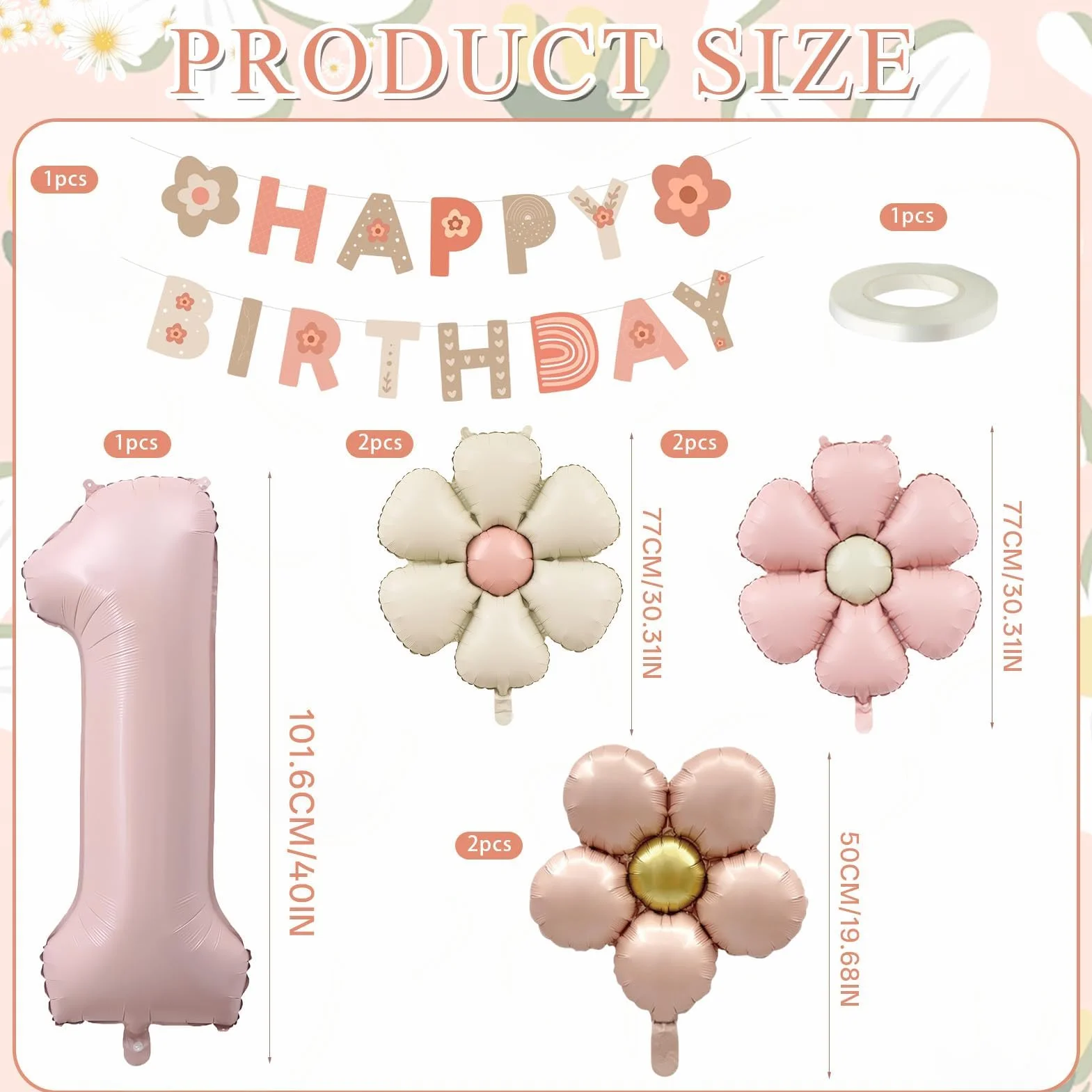 8 Pezzi Palloncini Compleanno 1 Anno Bimba, Palloncino Foil Margherita, Palloncini a Forma di Fiore, Decorazioni Compleanno 1 Anno, per Tema Feste compleanno Decorazioni