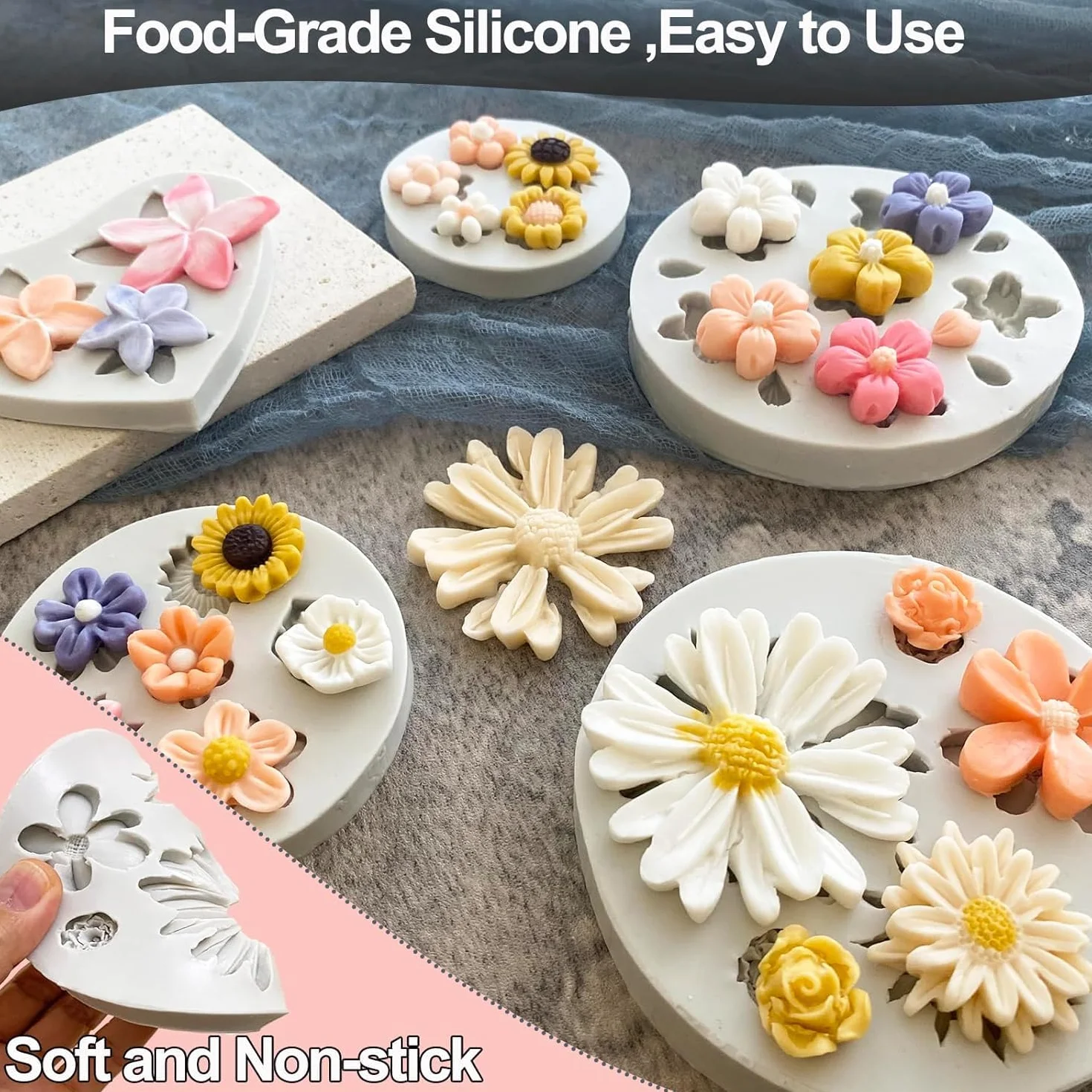 Stampo Silicone Fiori 5 Pezzi 3D Stampi Silicone Fiori Stampi in Silicone Fiori Pasta di Zucchero per Decorazione di Torte, Pasticceria, Produzione di Saponi Candele (A)