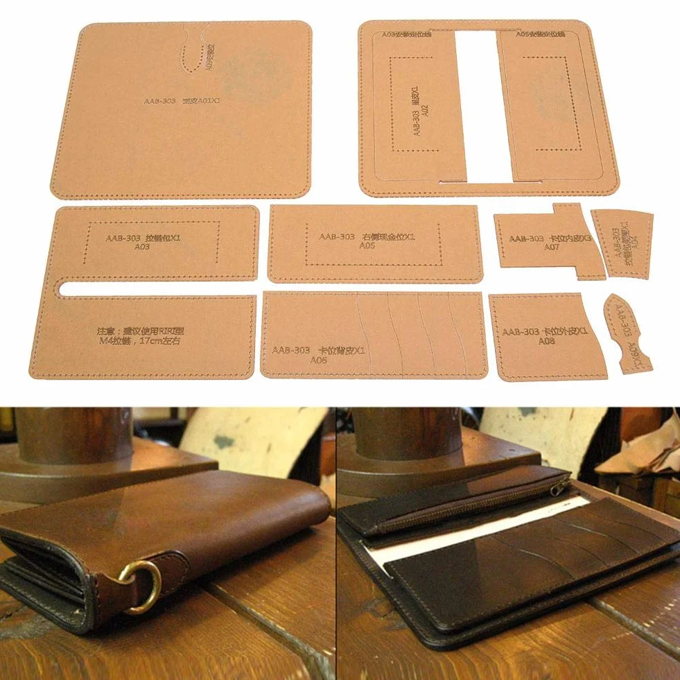 Kit modello di portafogli in pelle con stencil in acrilico trasparente per artigianato in pelle fai-da-te