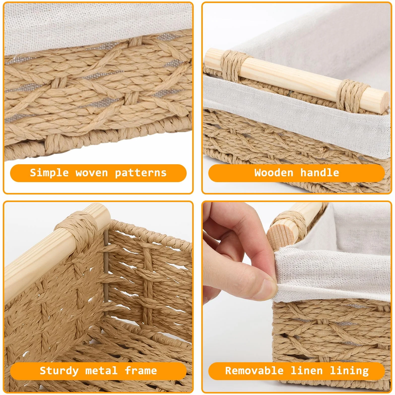GAESHOW 2 cestini portaoggetti intrecciati, organizer per scaffali, cesti decorativi per bagno, cucina, casa, scrivania (beige)