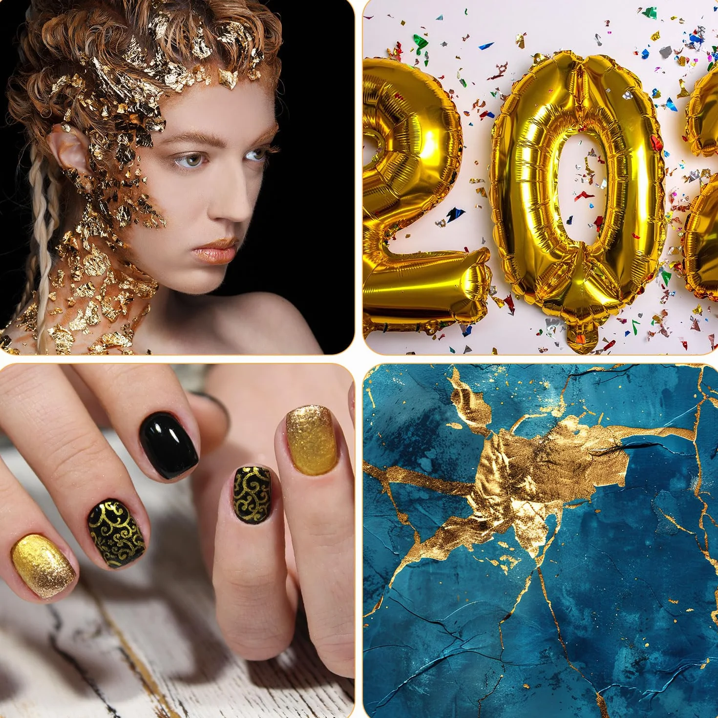 Foglia d'Oro 150 Pz, Fogli di Lamina d'Oro Imitazione 3 Colori per Arte Artigianato con Pinzette e Pennello