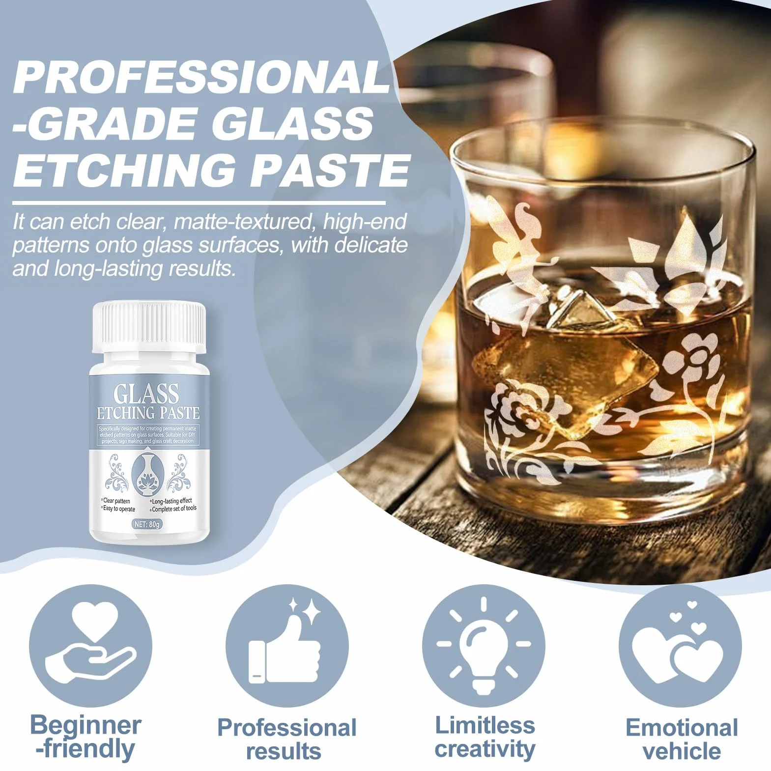 Pasta Caustica per Vetro, Etch Pasta for Glass Etch Crema Acidante Acidificante Glass Etching Cream Forma Rapidamente Una Sensazione Opaca Adatto per Bicchieri da Vino, Paralumi (Fiori)