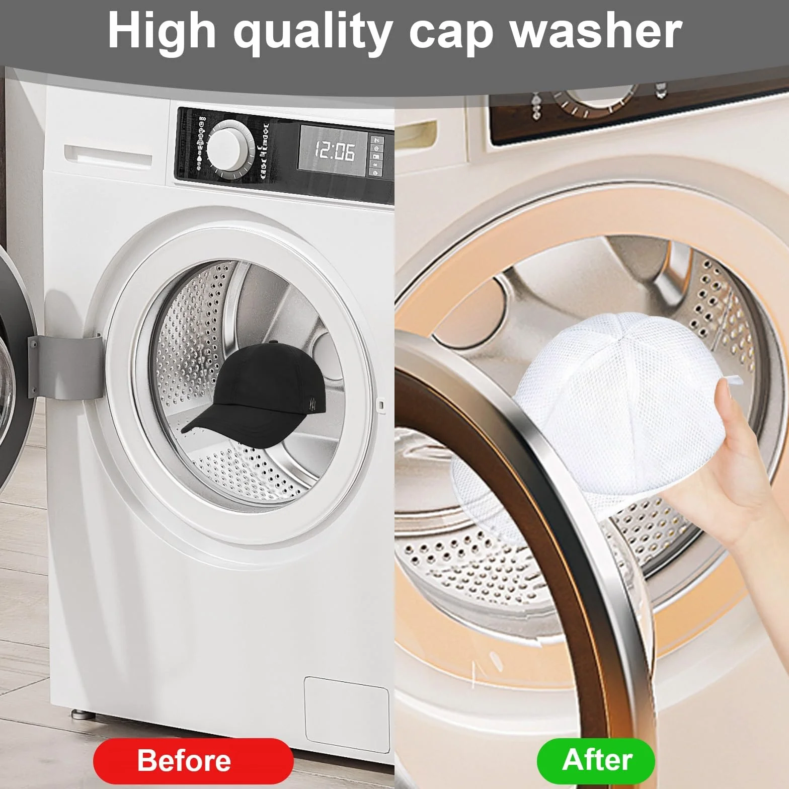 Rondella per Cappelli, Cap Washer Supporto Protettivo per Sacchetti Lavatrice per Cappelli, Porta Cappellini per Bucato, Bianco