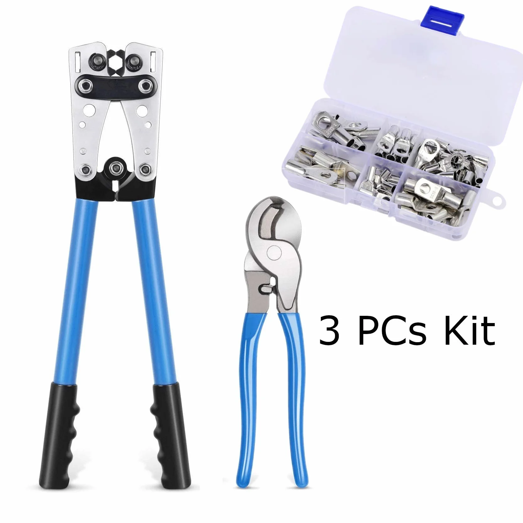 TOPWAY Pinza a Crimpare 6-50 mm² + 240 mm Tagliacavi + 60 PCs kit di Terminali per Cavi, Strumento di Crimpatura Elettricisti per Terminali per Cavi per CU AL Terminale 4164346