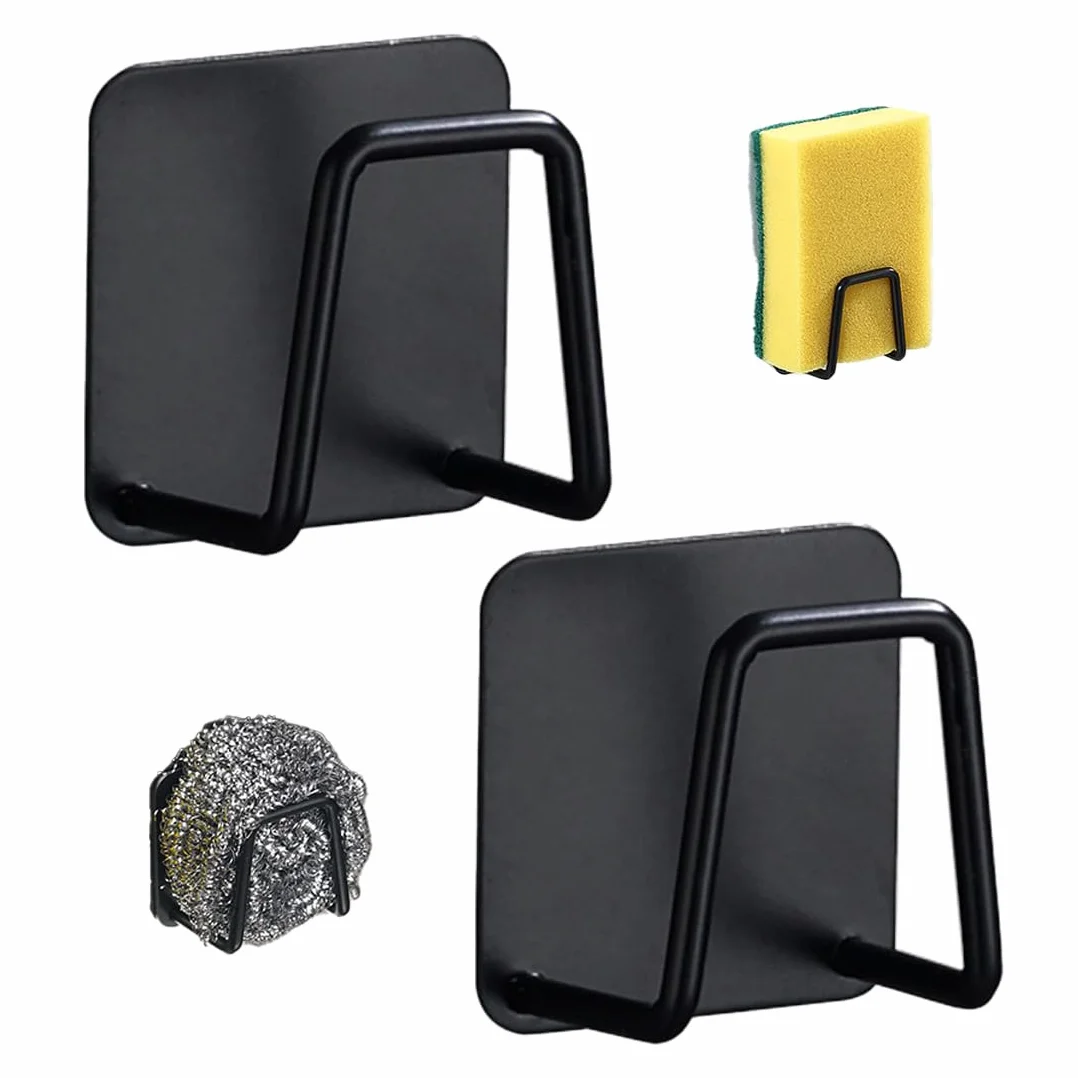 2 Pz Portaspugna Porta Spugna Autoadesivo,Pratico Accessorio per Lavello,Ganci in Acciaio Inox,Impermeabile Senza Foratura,Organizer, organizzazione in Cucina e Bagno (Nero)