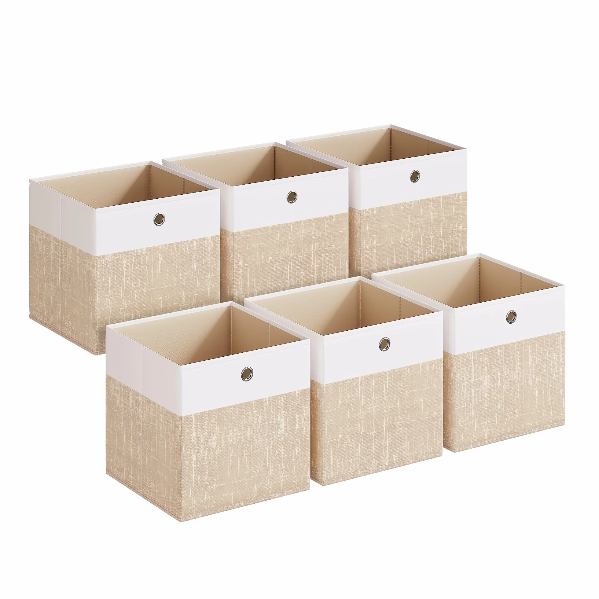 SONGMICS Scatole Portaoggetti Set di 6 Contenitori in Tessuto Pieghevoli 30x30x30 cm Bianco Nuvola Beige Sabbia