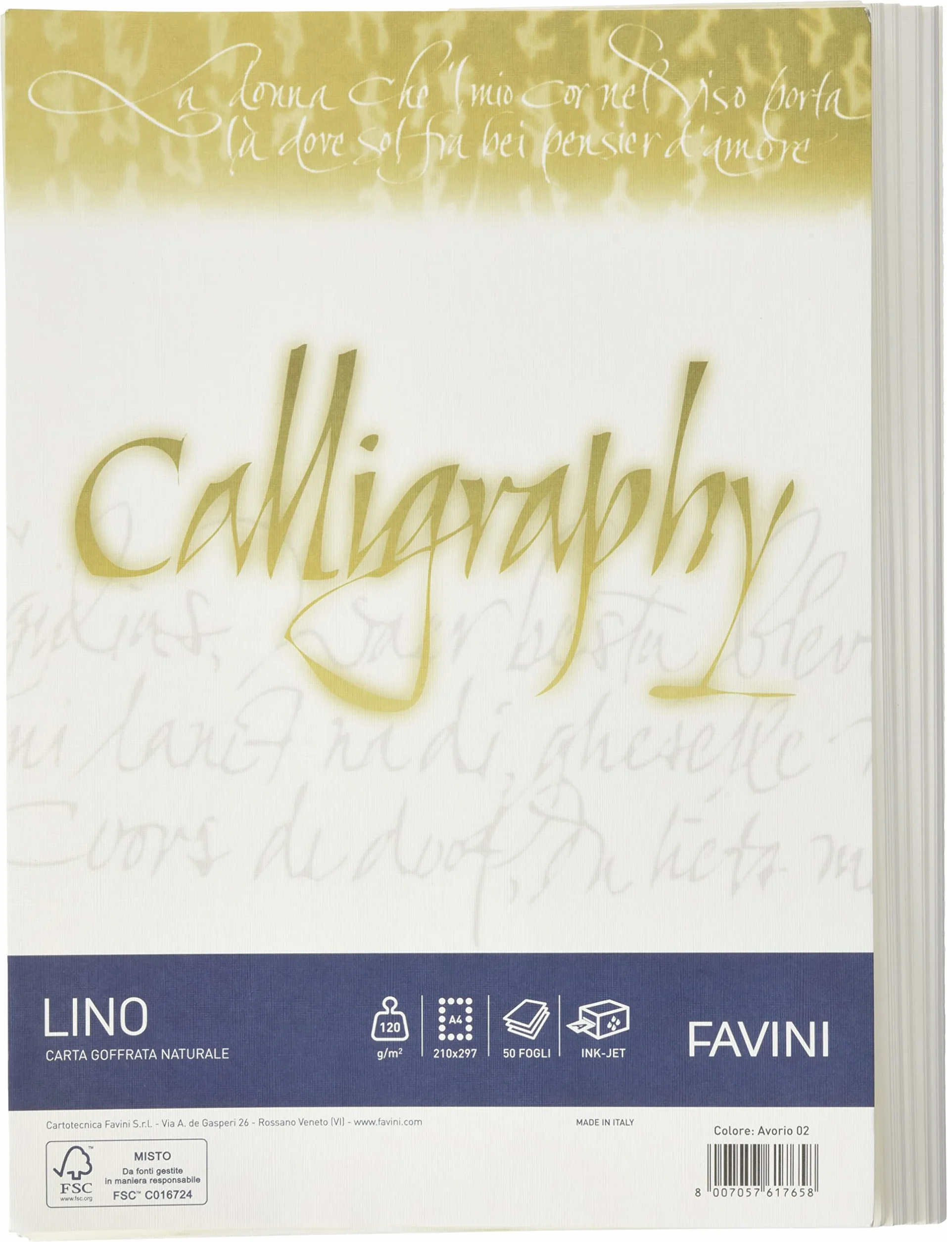 Favini A69Q514 Calligraphy Lino Avorio 120 g/m² A4 50 fogli