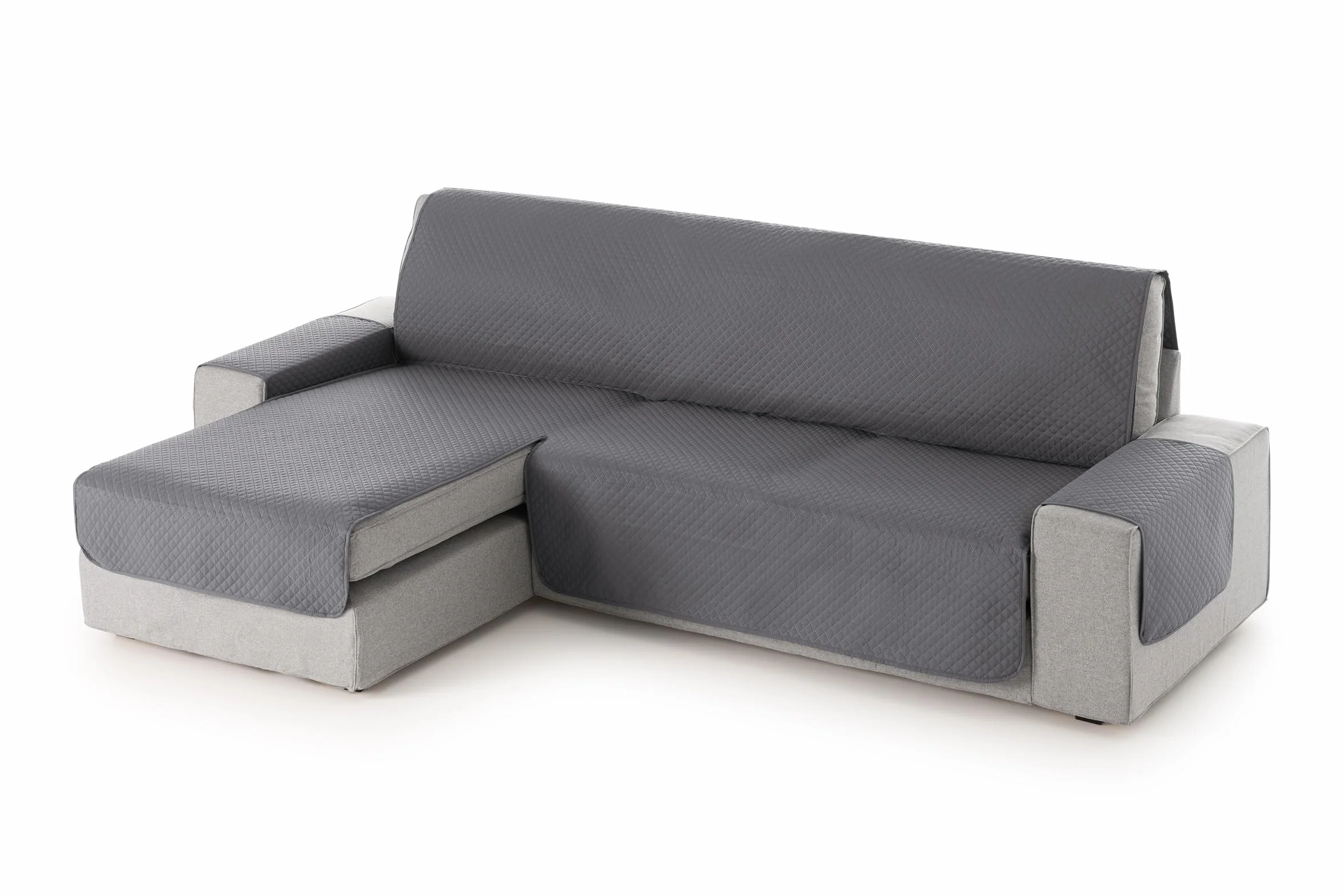 Textilhome Copridivano 3 Posti con Penisola Sinistra Adele – Trapuntato Reversibile Universale Gray | Copri divano Angolare 200 cm, Salvadivano Antigraffio per Gatti, Antimacchia