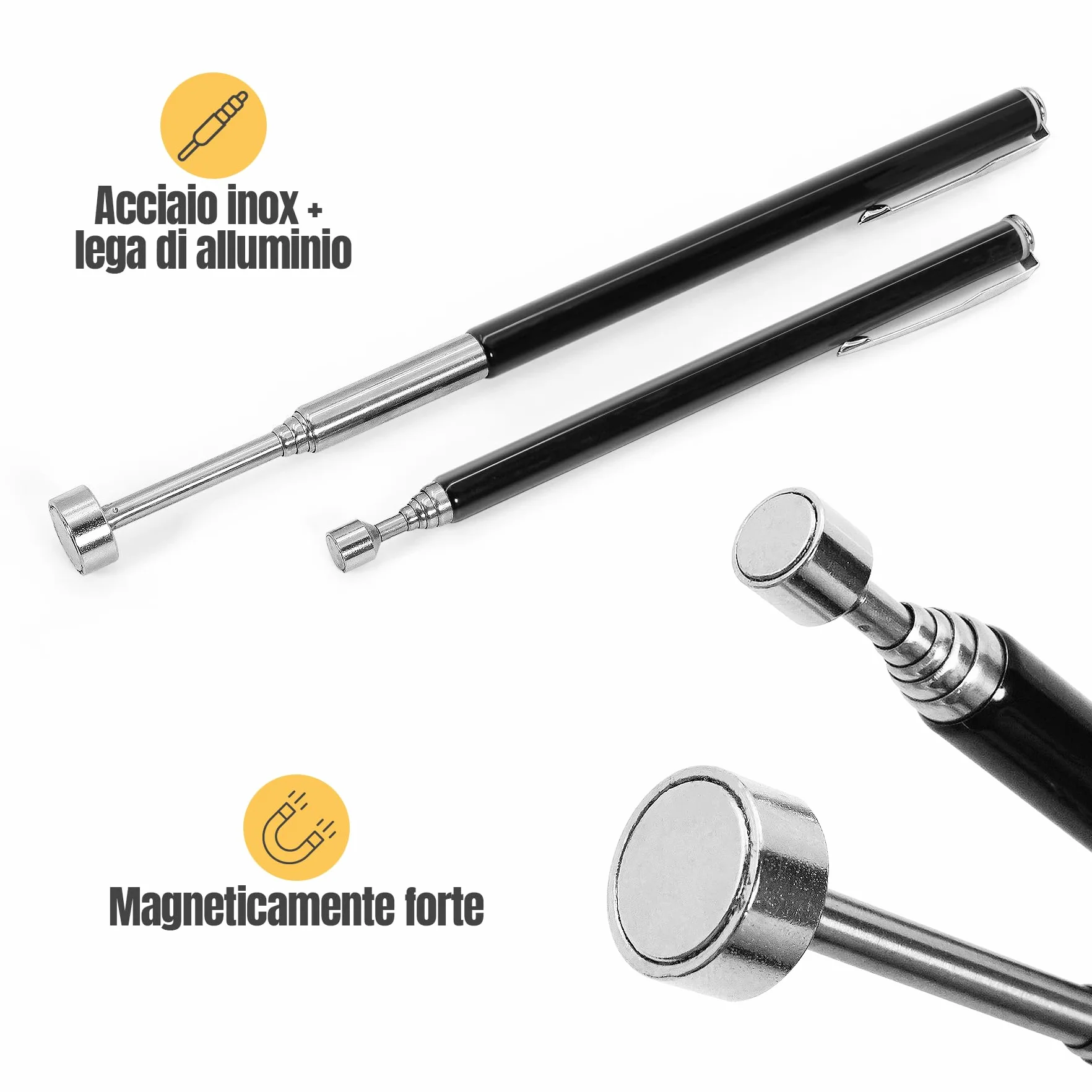 2 Raccolta Magnetico.Sollevatore Magnetico.Spazzatrici Magnetiche.Calamita Telescopica Sollevatore per Chiavi,Monete,Viti,Penne e Oggetti Metallici.Fino a 62 cm