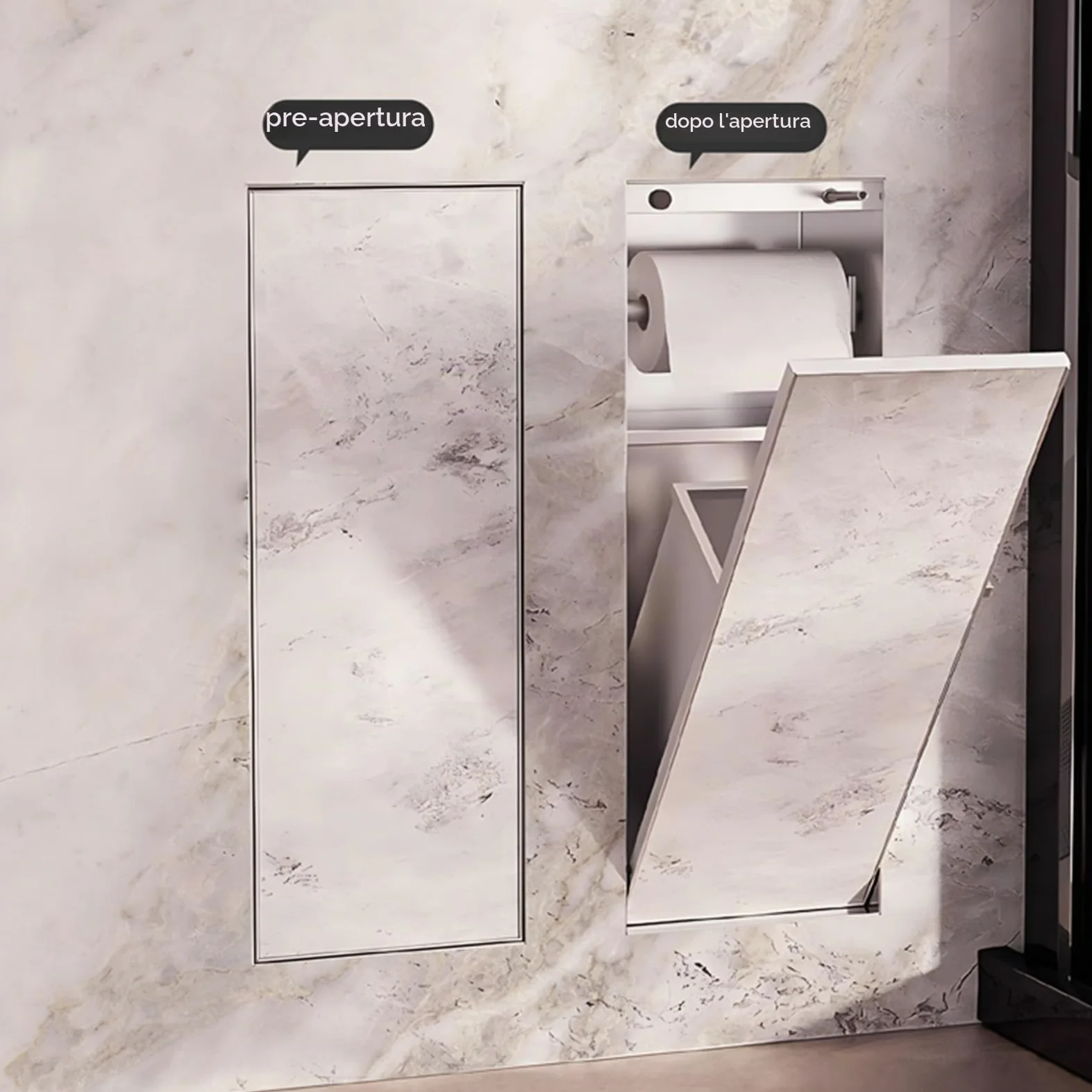Nicchia portaoggetti da bagno con porta carta igienica e spazzolone per bagni pubblici e docce