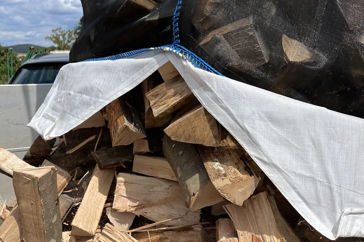 DM, Pellicola in Legno Big Bag 100 x 100 x 160 cm, 1 Pezzo, SWL 1.000 kg, Robusto Bag Con Rete e Fondo Stellato, Pack per Legna da Ardere, Stabile e Riutilizzabile