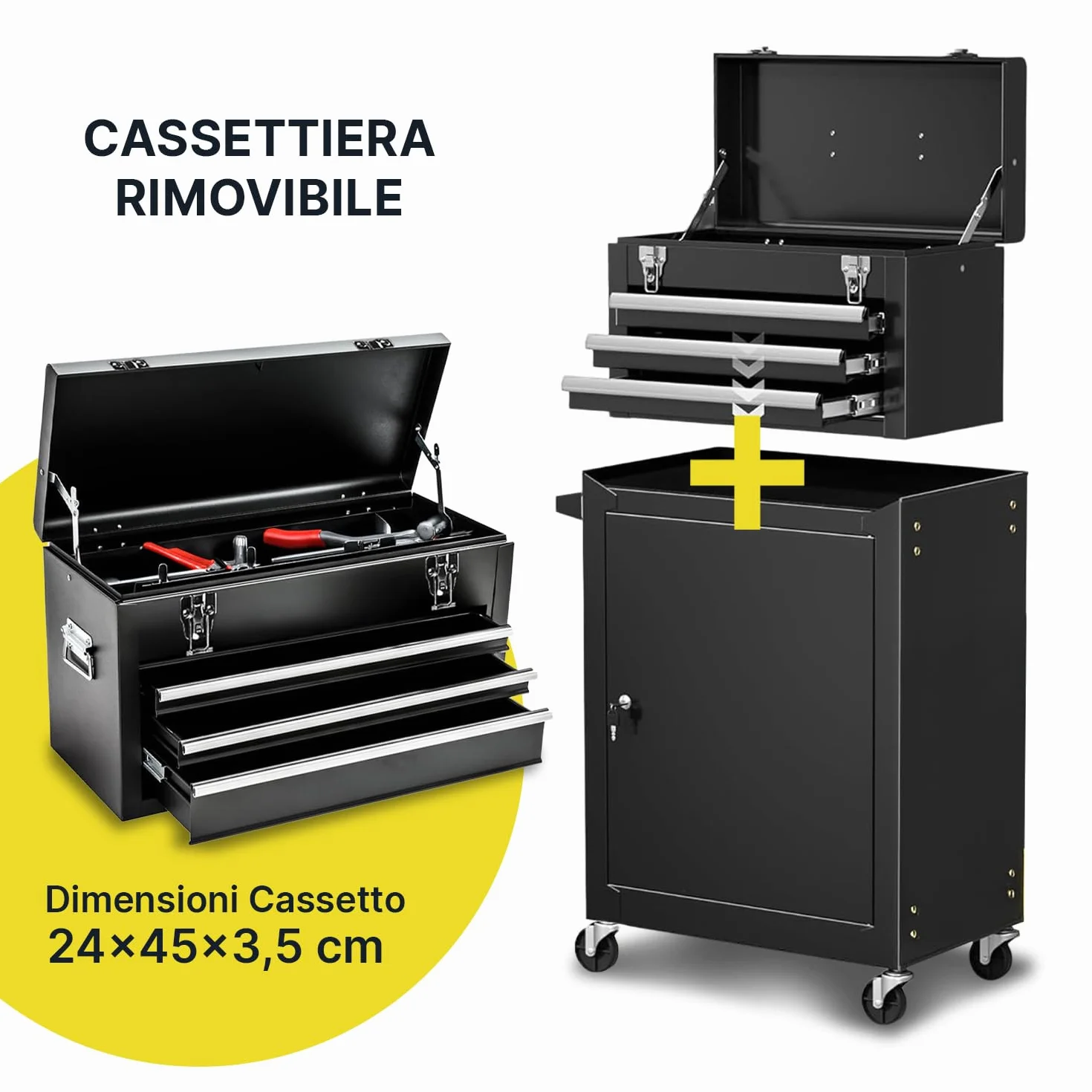 Carrello Officina Porta Attrezzi in Metallo con 3 Cassetti Scorrevoli, Banco da Lavoro Mobile per Garage