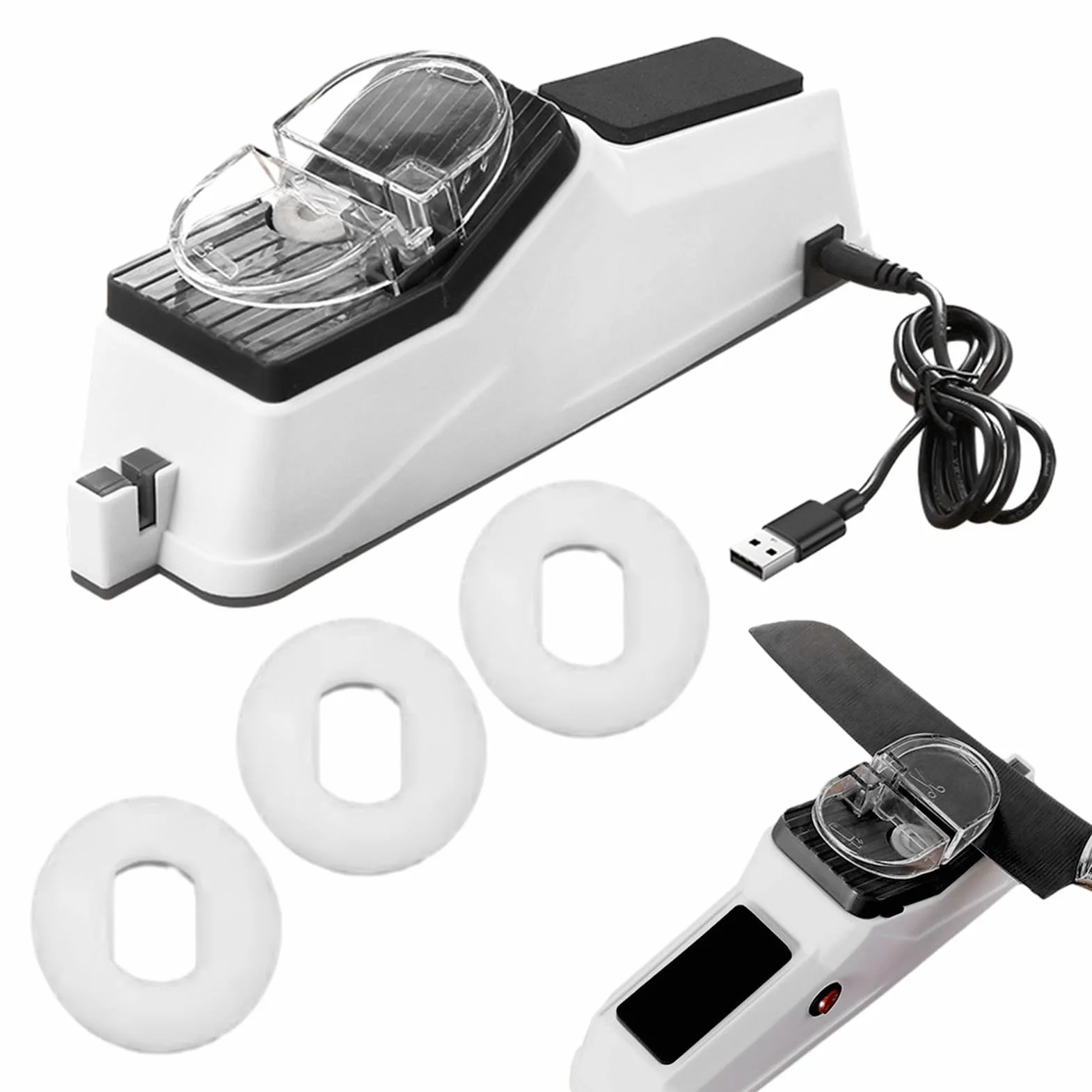 Affilatore Coltelli Elettrico Professionale 23.5x6.5x9cm Affilatore USB Per Coltelli Da Cucina Affila E Lucida In 5 Secondi Con Custodia Protettiva Ideale Per Casa E Cucina