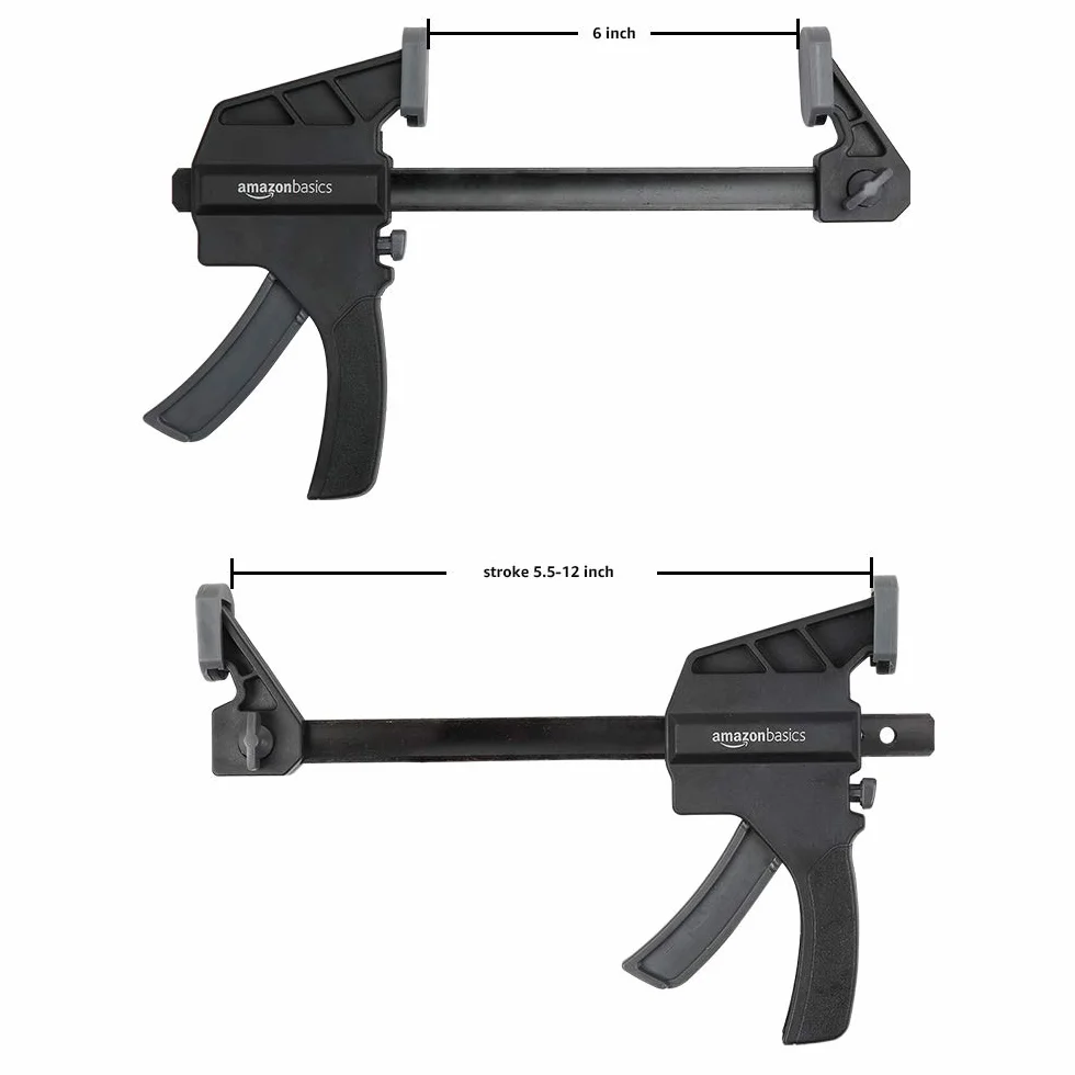 Amazon Basics Confezione da 6 morsetti a barra: 2 unità da 10.16 cm, 4 unità da 15.24 cm, Nero/ Grigio
