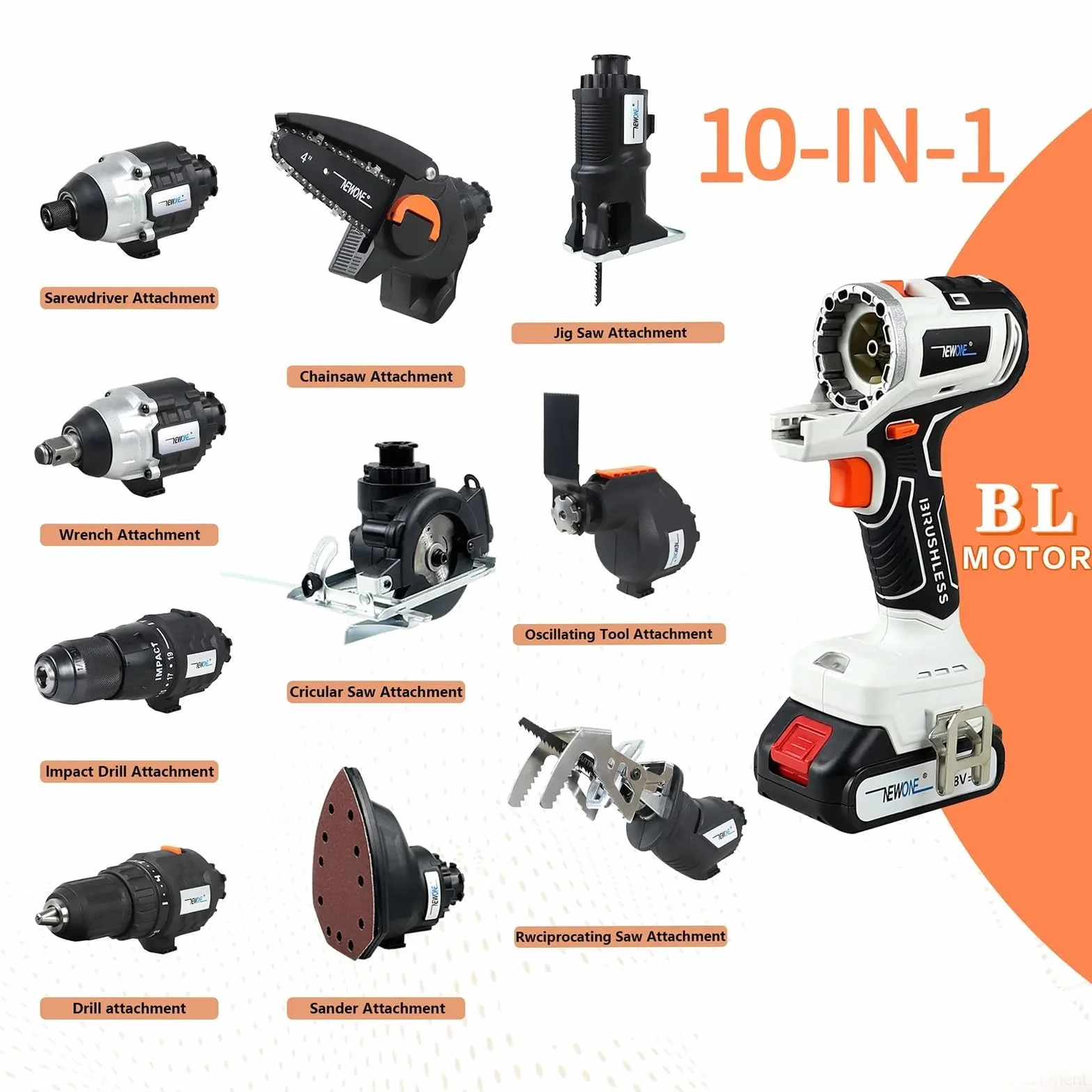 Kit Combinato Utensile Elettrico Senza Fili 10 in 1, Multifunzionale per Lavorazione del Legno