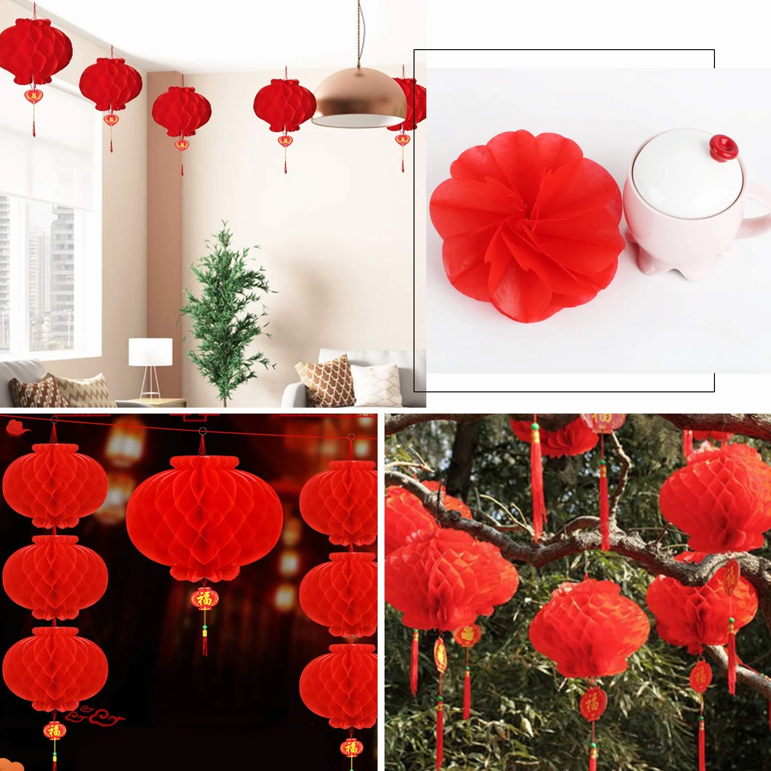 Lanterne Cinesi 15 cm Rosse Decorazione Festa Cinese 30 Pz