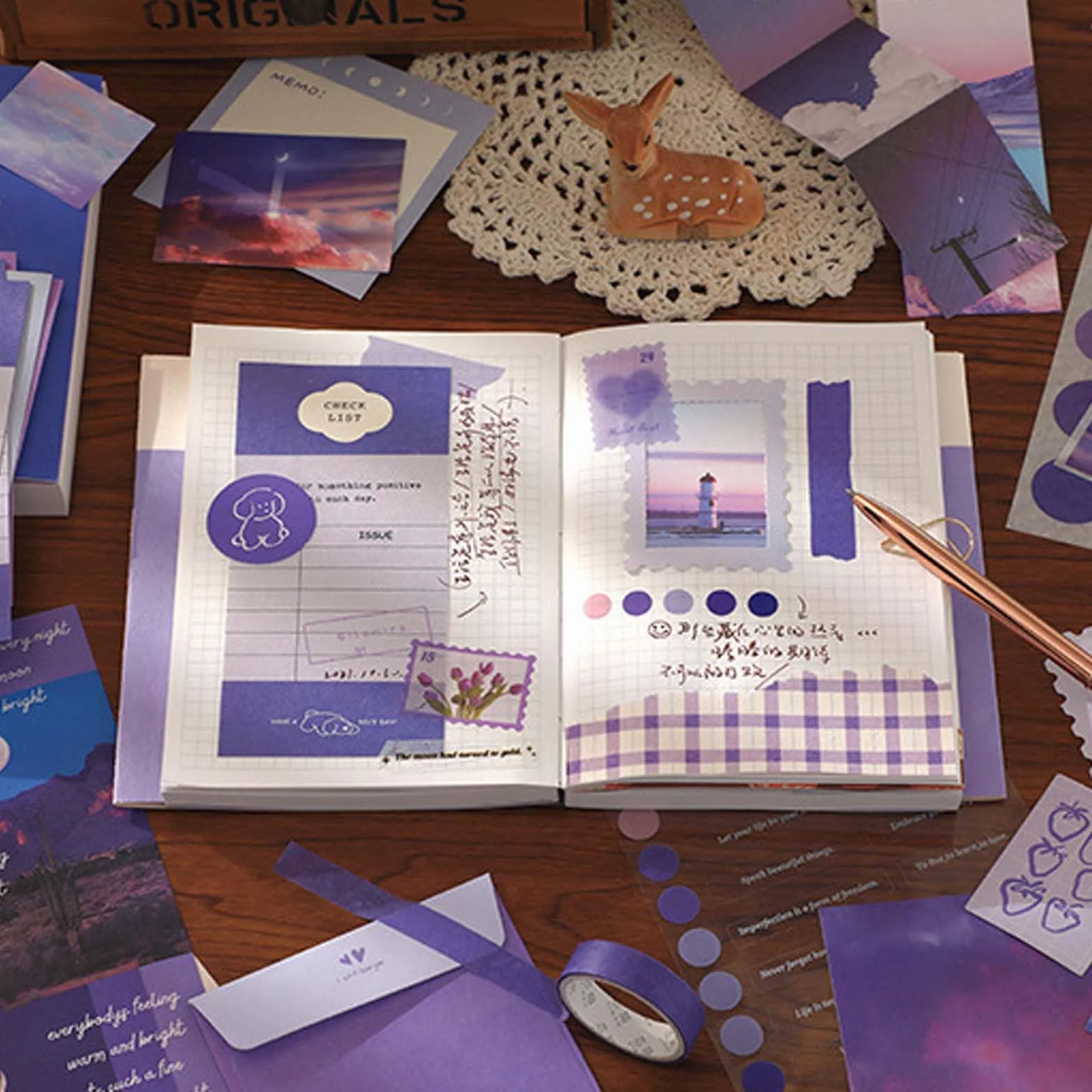 Zimoer Set di Accessori per Scrapbookking Estetico, Scrapbook Set di accessori estetici Bullet Journal con griglia A6, Bullet Junk Journal Set per Scrapbook Journaling, regalo DIY per ragazze e donne
