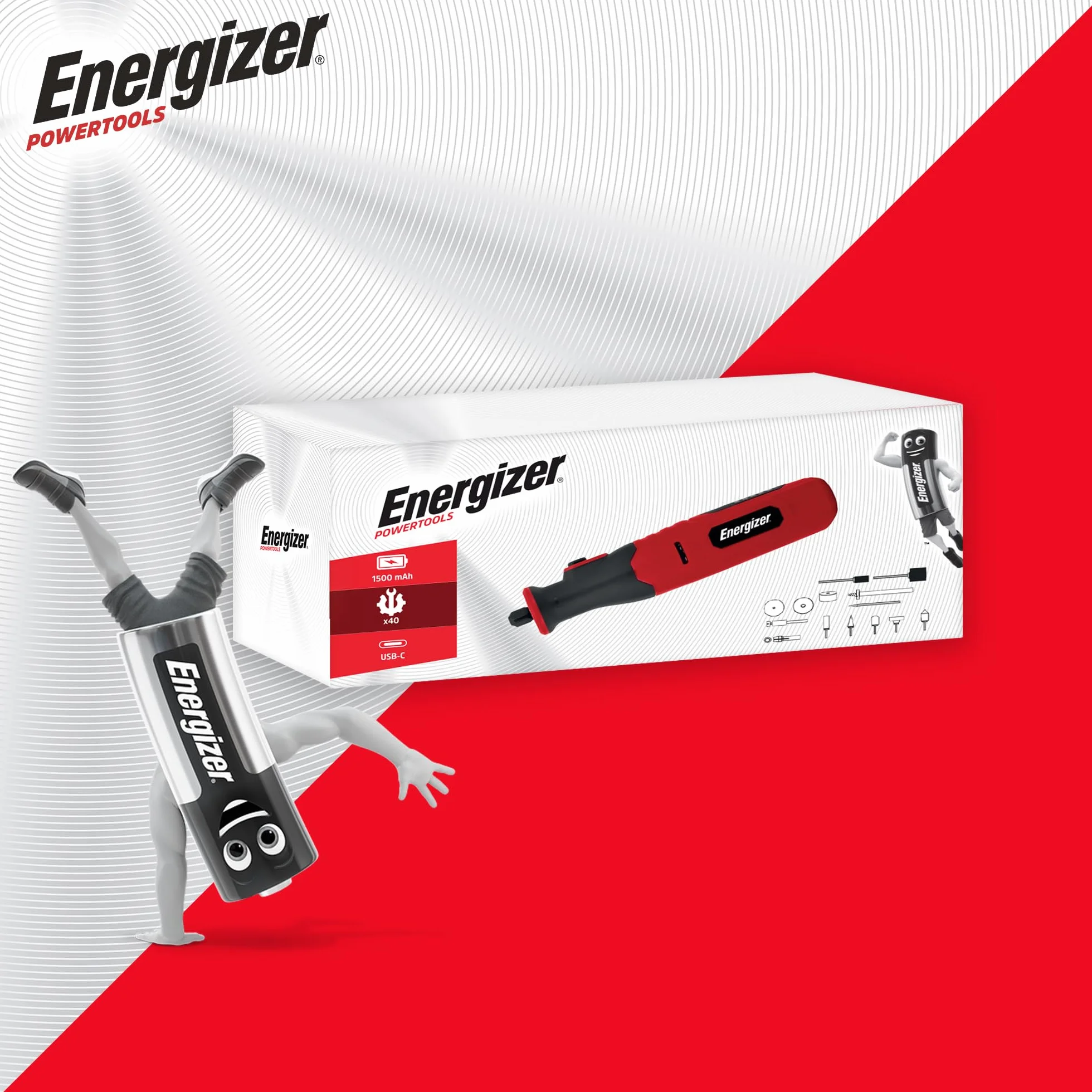 Energizer Smerigliatrice di precisione senza fili 1500mAh USB-C 5 velocità 40 Accessori