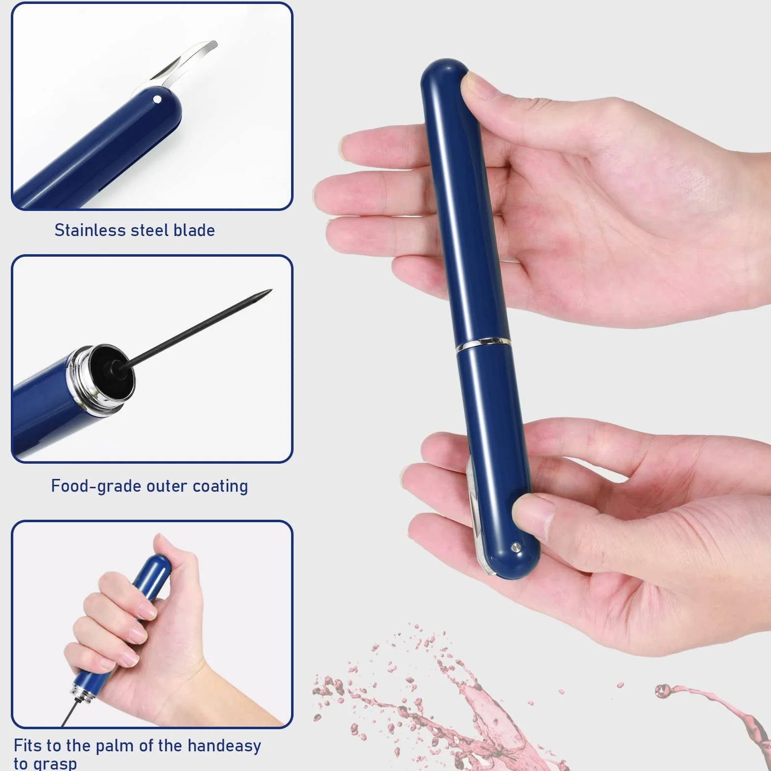 Apribottiglie per vino con pompa ad aria compressa, design 2 in 1, 7S, apertura rapida, apribottiglie a pressione con tagliacapsule, ottimo regalo per gli amanti del vino, blu