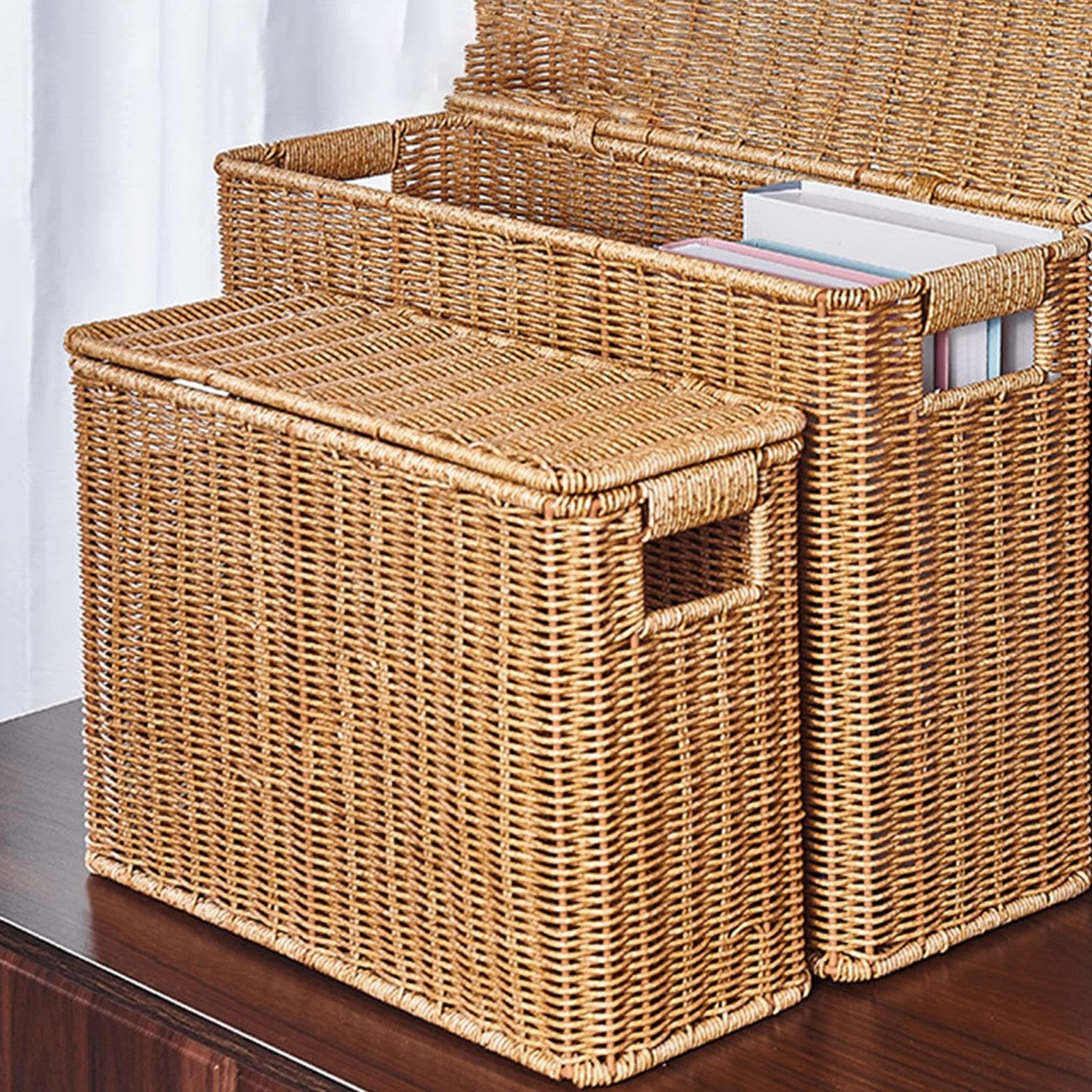 Gralara Cestino Stretto Portaoggetti, Cestino Portaoggetti Intrecciato in PP, Porta Riviste per Cucina, Camera da Letto, Cameretta, Salotto e Ufficio, S (38 x 15 x 27 Cm)