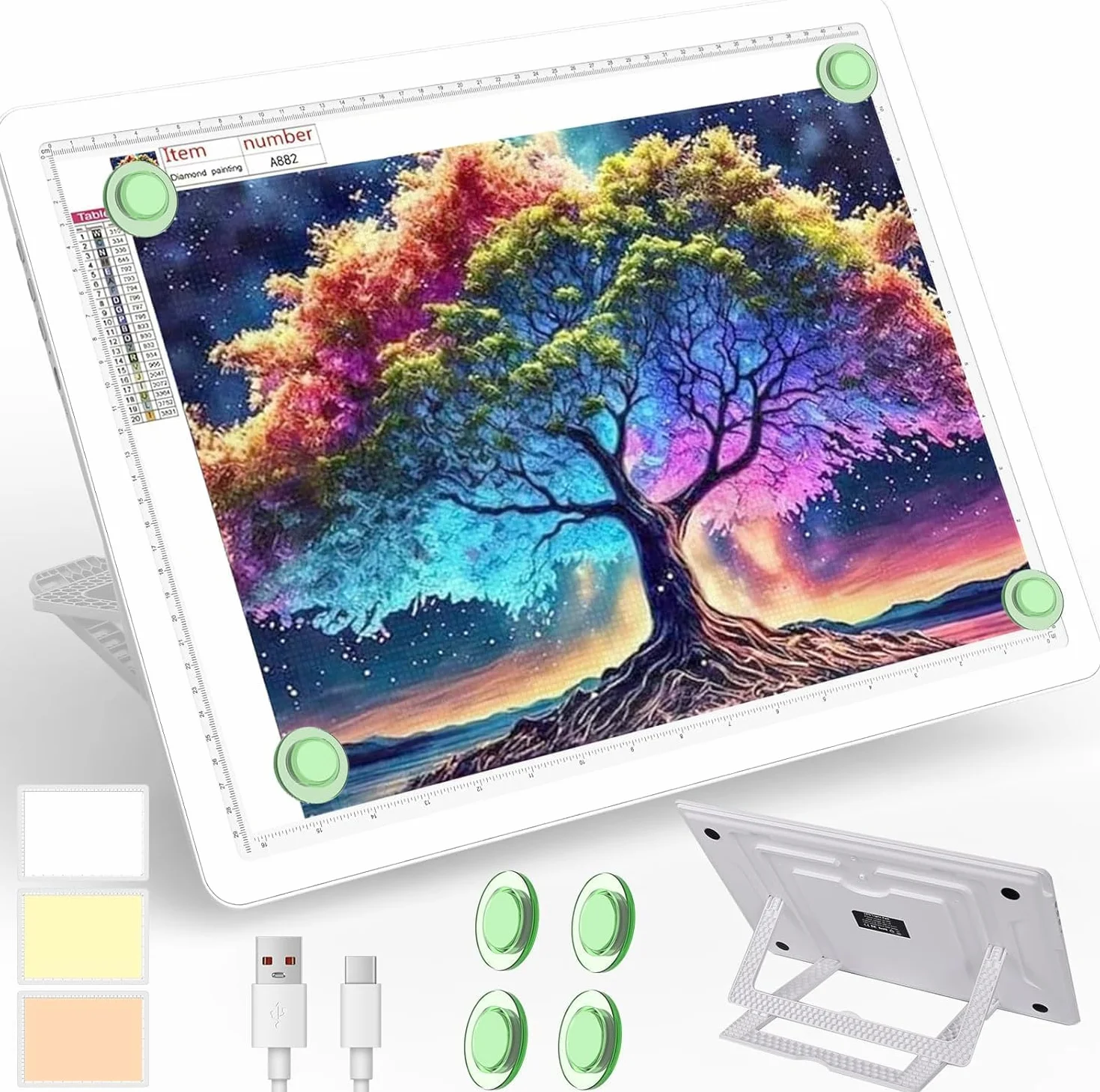 Phylosal Blocco luminoso ricaricabile A3 LED con supporto integrato, scatola luminosa magnetica per disegno, lavagna luminosa con pulsante laterale, tavolo luminoso super luminoso per pittura con