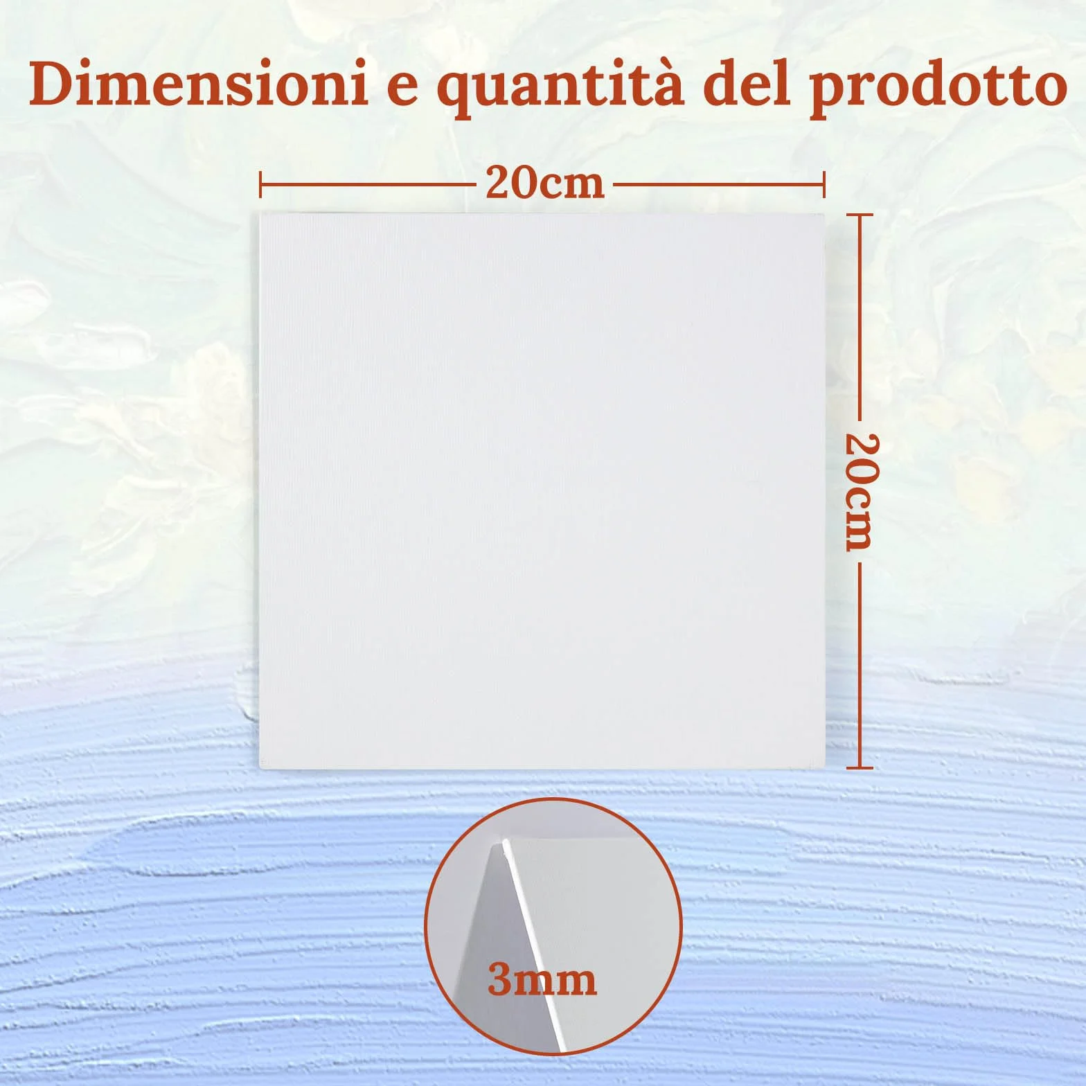 10 Pezzi Tela per Dipingere - Set di Tele per Dipingere 20x20 cm, Tele Pittura Vuota Quadrata Spessore 3 mm, Canvas Bianca Portatile per Pittura Acrilica, Pittura a Olio e Guazzo