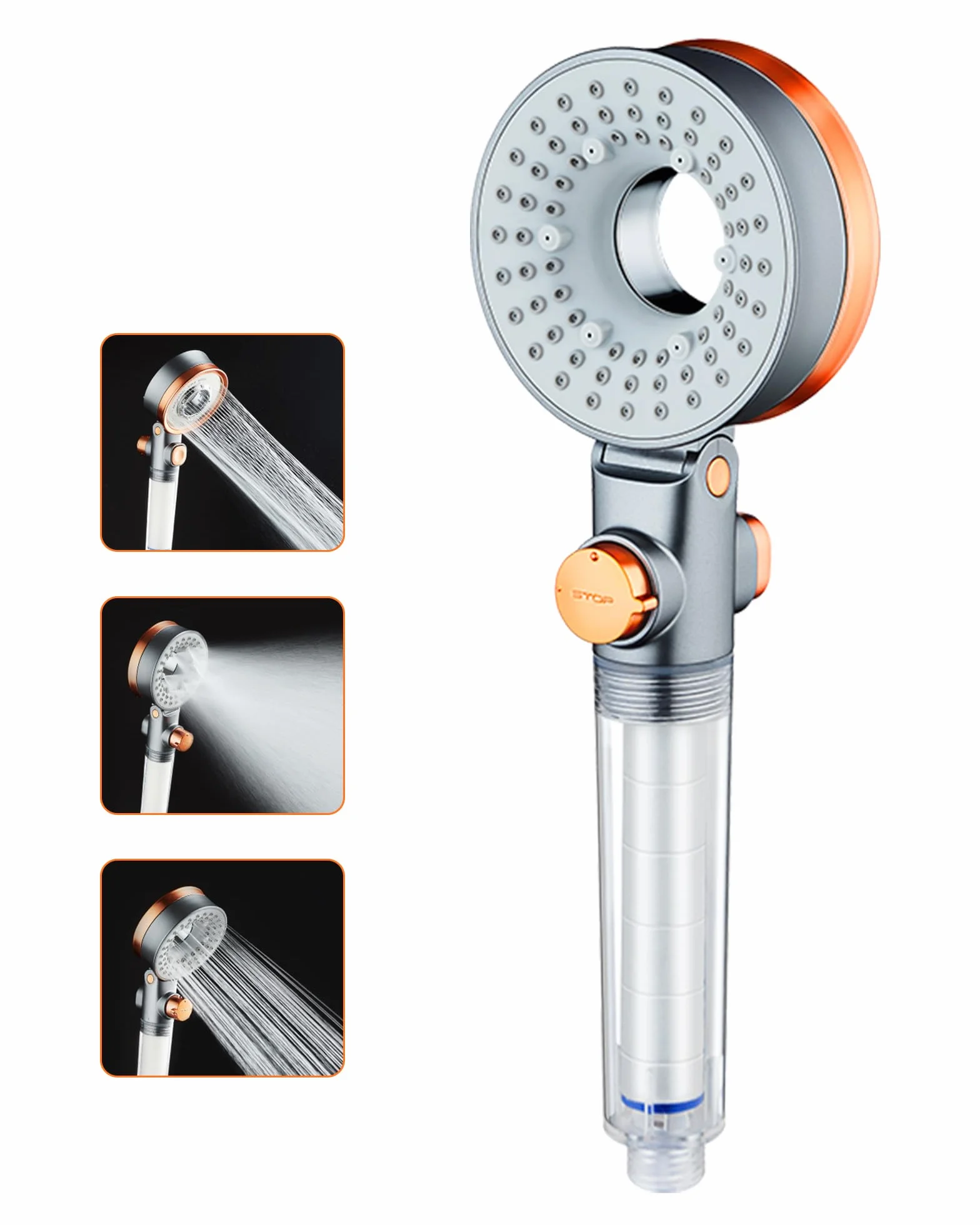 Soffione Doccia con Filtro, Anticalcare 3 Tipi di Getto, Alta Pressione , Doccino Pressurizzato, SPA , Risparmio Idrico