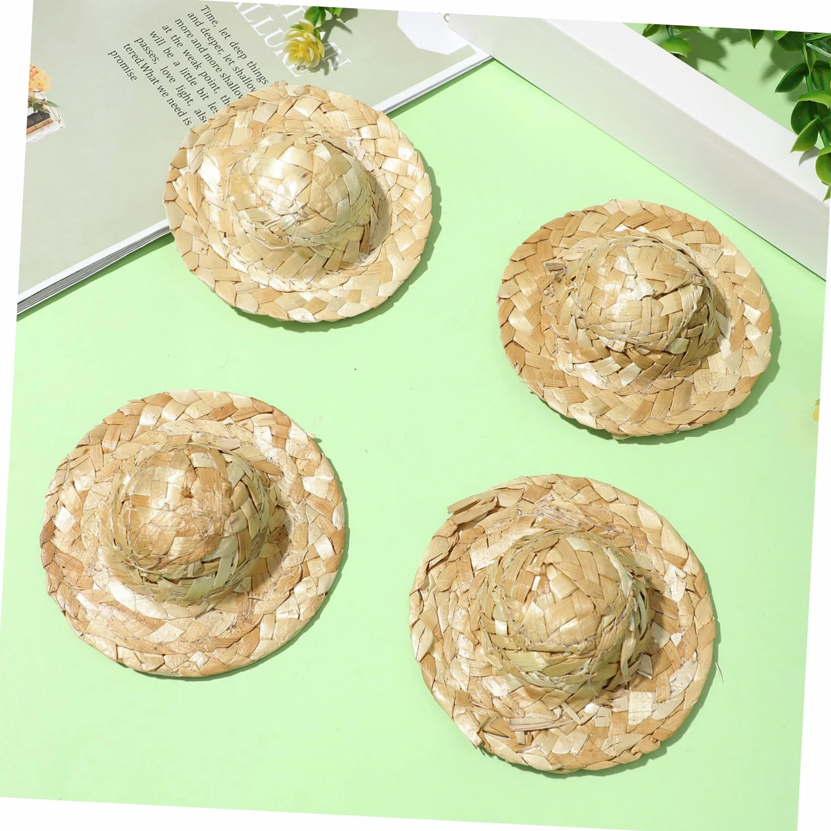 10 Pezzi Mini Cappelli di Paglia per Bambole Artigianali in Paglia Khaki, Decorativi e Facili da Usare per Lavoretti Creativi e Fai da Te
