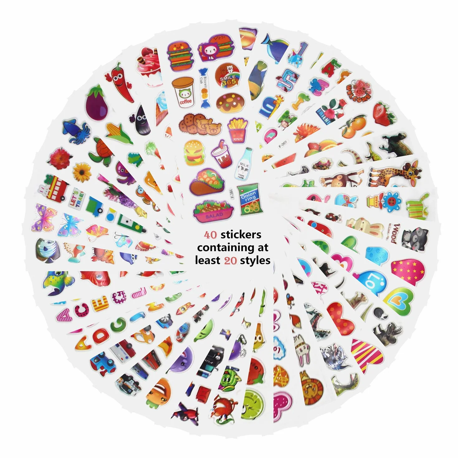 Annhao 1000+ Adesivi 3D per Bambini - Stickers Puffy per Regali Gratificanti, Scrapbooking - Camion, Aeroplani, Animali, Pesci, Dinosauri, Numeri, Frutta, Lettere (40 Fogli)
