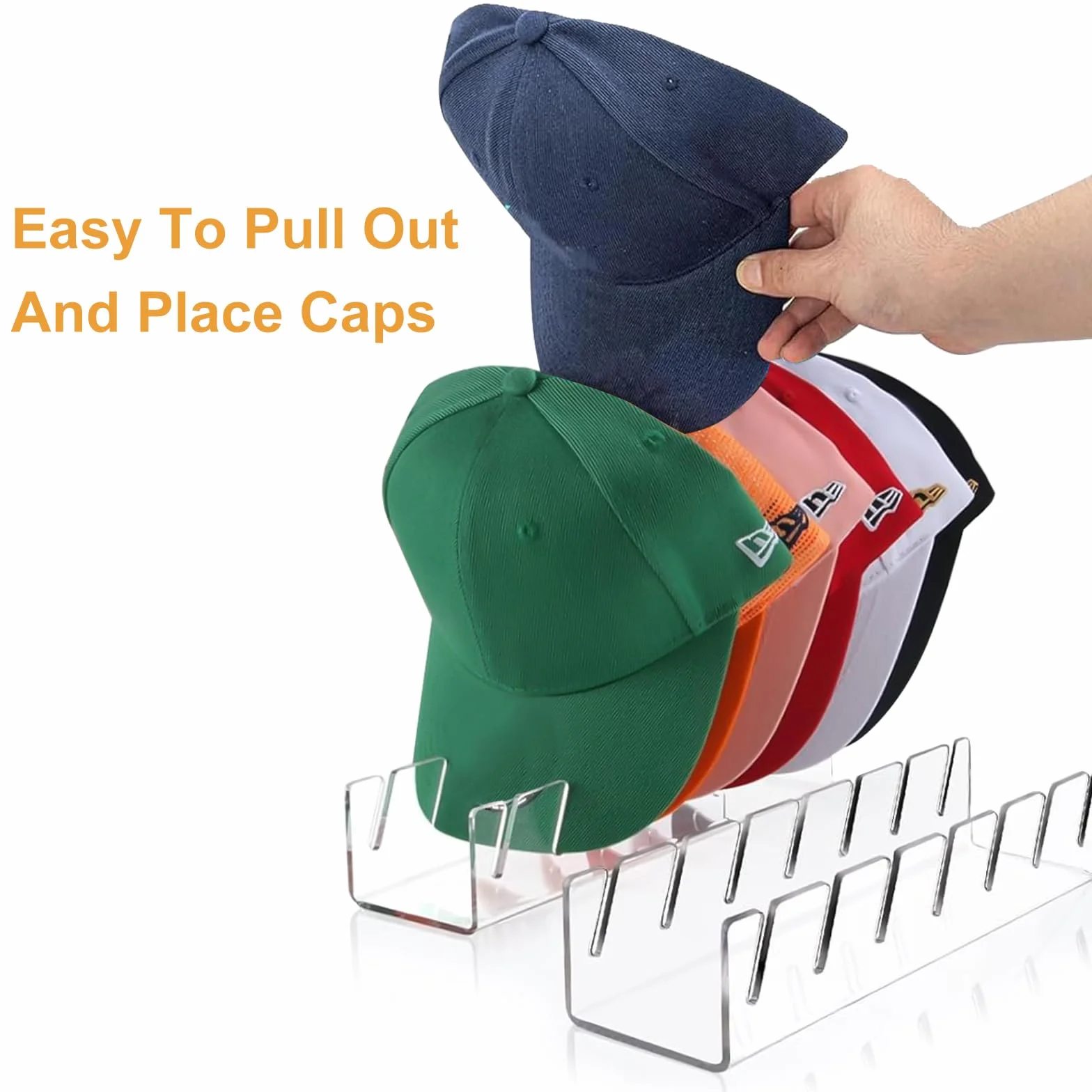 Set da 2 Porta Cappelli in Acrilico Trasparente, Organizzatore per 14 Cappellini, Autoportante Salvaspazio
