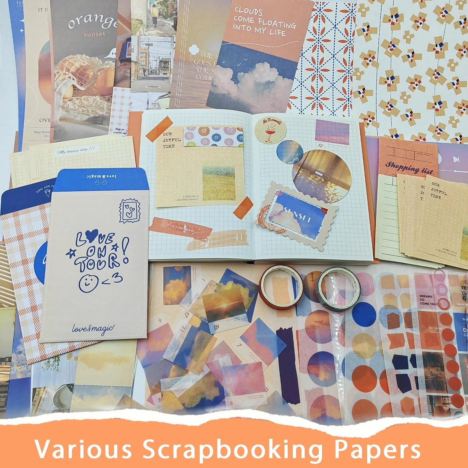 ROEOWENE 410 PCS Scrapbooking Kit Aesthetic Scrapbooking Accessori DIY Scrapbook Adesivi Vintage Stickers Journal Junk Journaling Kit Regalo per Donne Adolescenti Compleanno Natale-Arancione